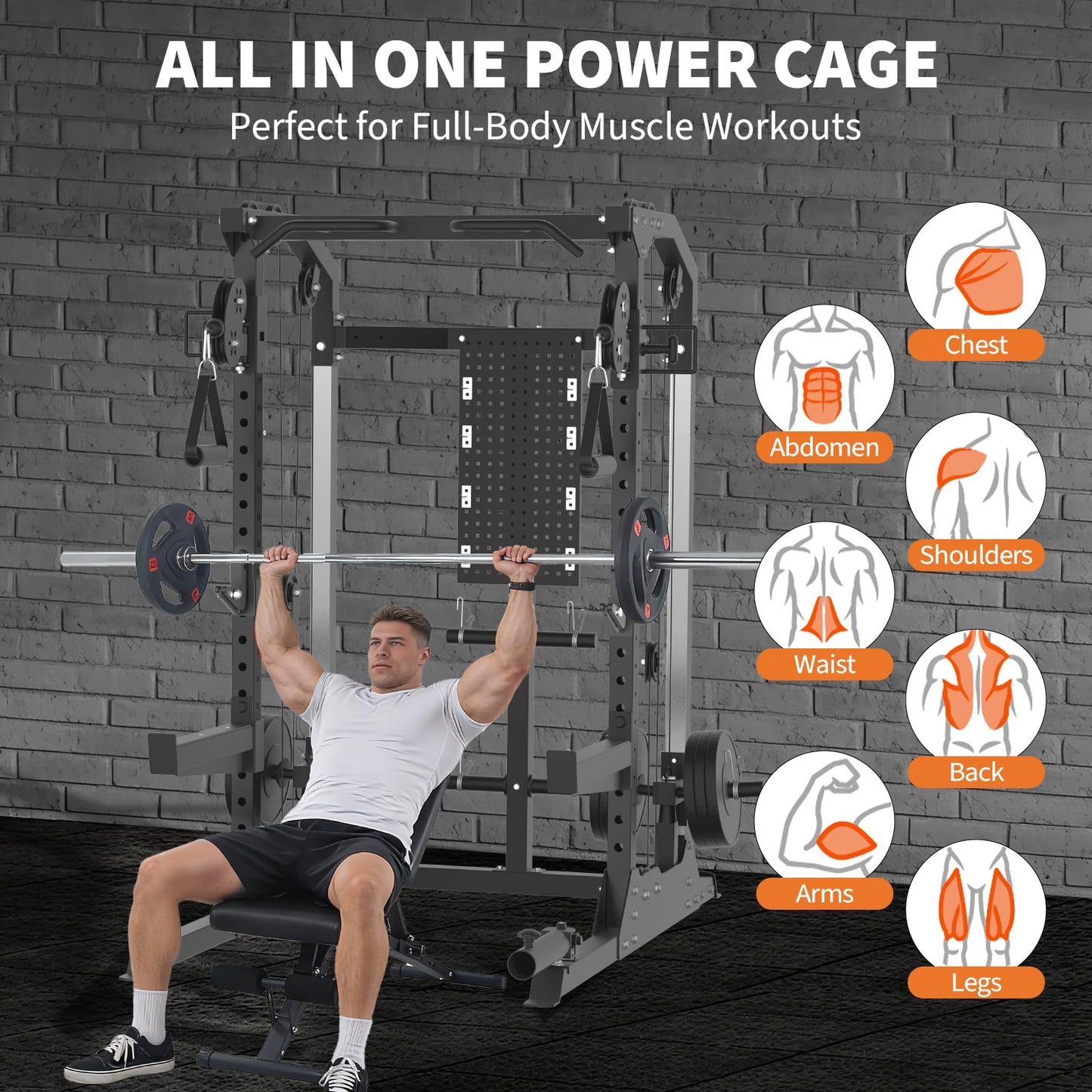 Garvee Power Cage, 2000LB Power Rack with Independent Dual Pulley System, Multi-Function Workout Cage Home Gym Workout Machine for Cable Crossover