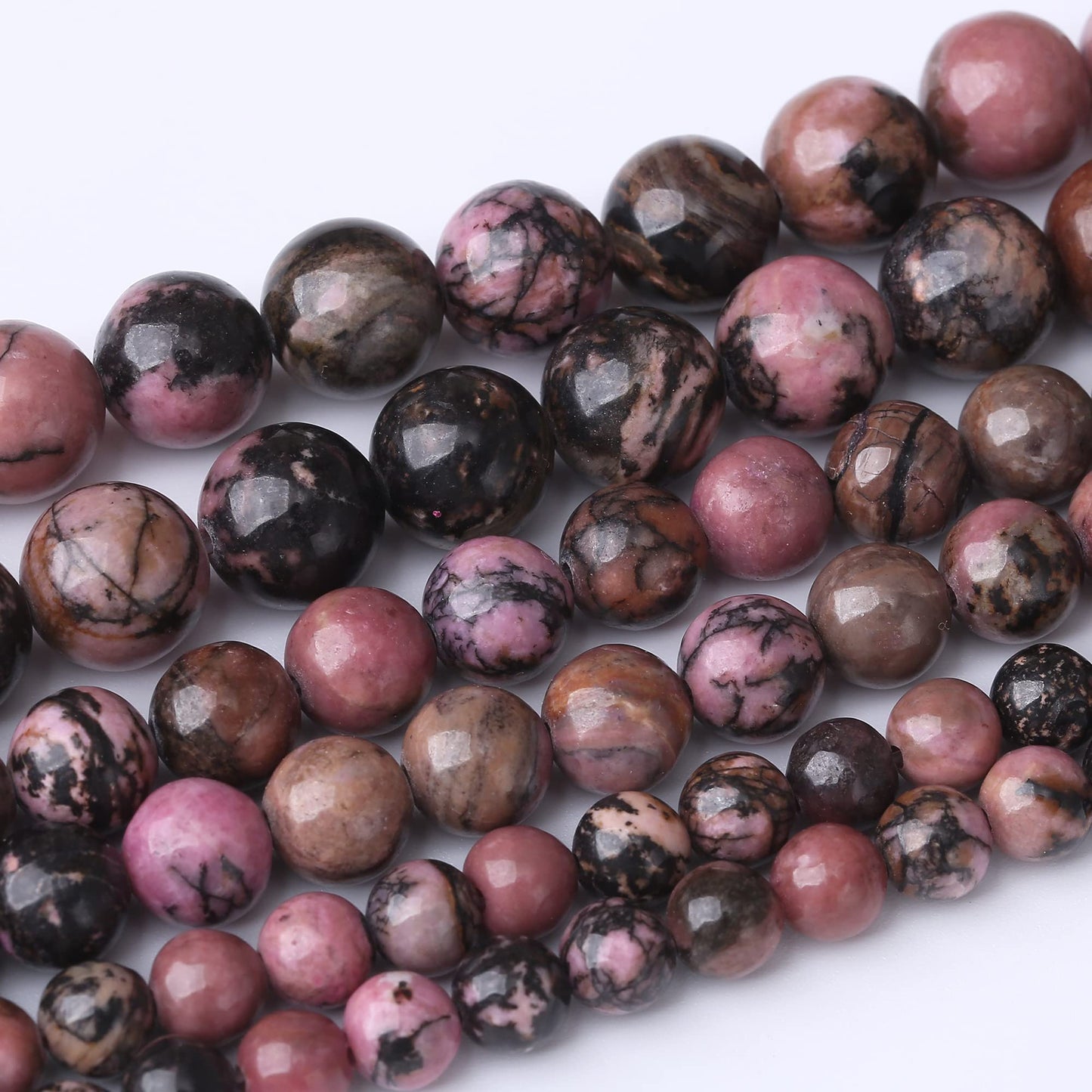 6MM Black Line Rhodochrosite Round Loose Beads Natural Gem Beads Crystal Energy Stone Beads for Jewelry Making DIY Bracelet Necklaces