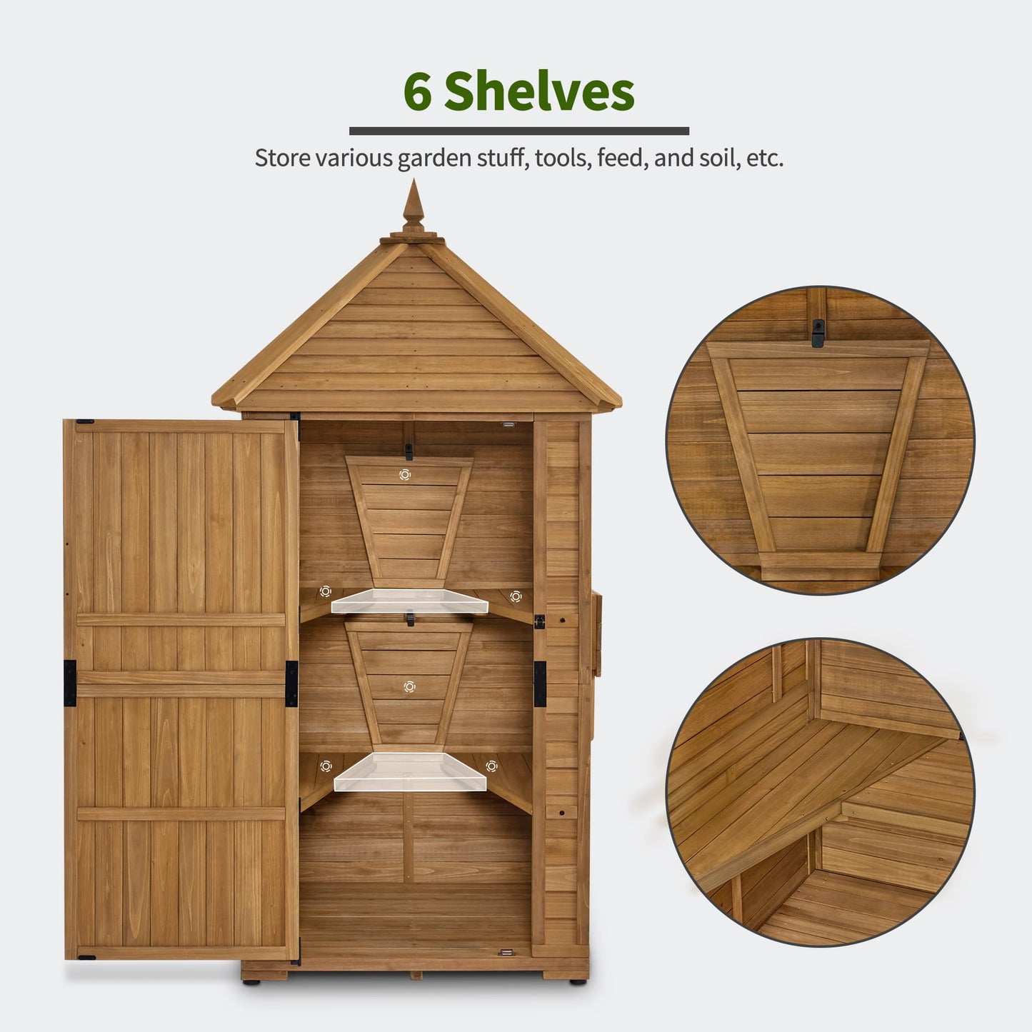 MCombo Large Outdoor Storage Cabinet with 6 Shelves (2.9 x 2.9 x 8.1 ft), Wood Storage Shed, Garden Shed with 2 Foldable Tables for Patio Yard Lawn, 2645