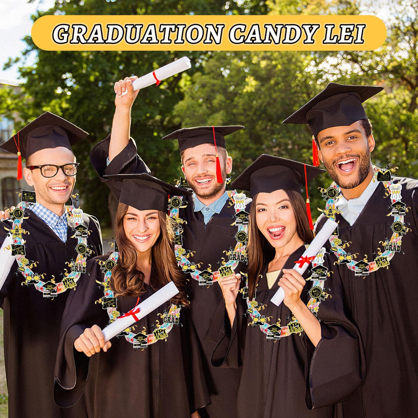 MARFOREVER 174 Pcs Graduation Candy Lei Making Kit, 24 Pcs Graduation Candy Lei Tubing 144 Grad Paper Cut 6 Rolls Ribbons for Congrats Grad Class of 2026 Party Supplies DIY Gifts Wreaths