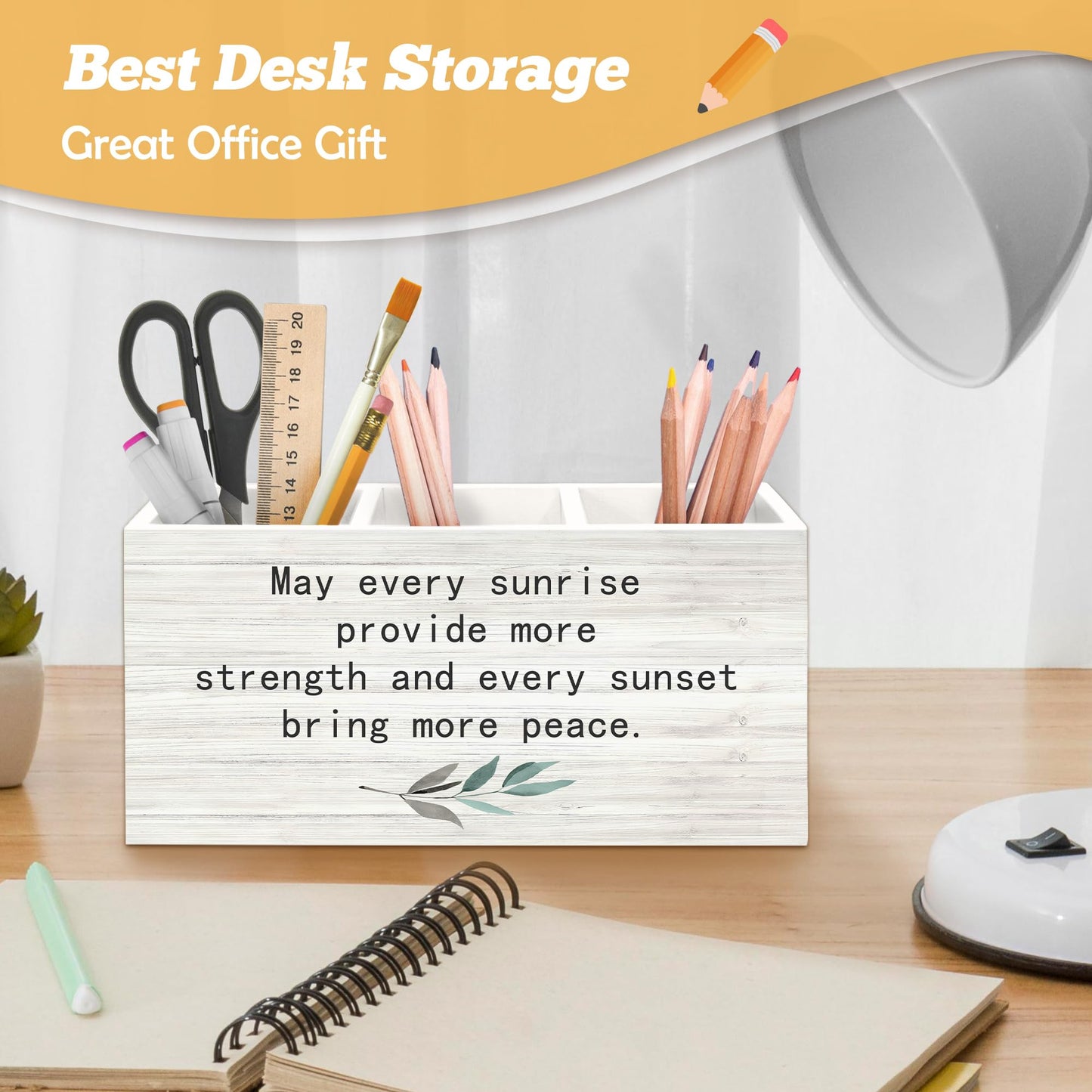 Yjeslw Inspirational Pen Holder Organizer for Desk Accessories, Motivational Quotes Wooden Box Sign Desk Decorations for Home Bedroom Office Decor, Positive Affirmation Gifts