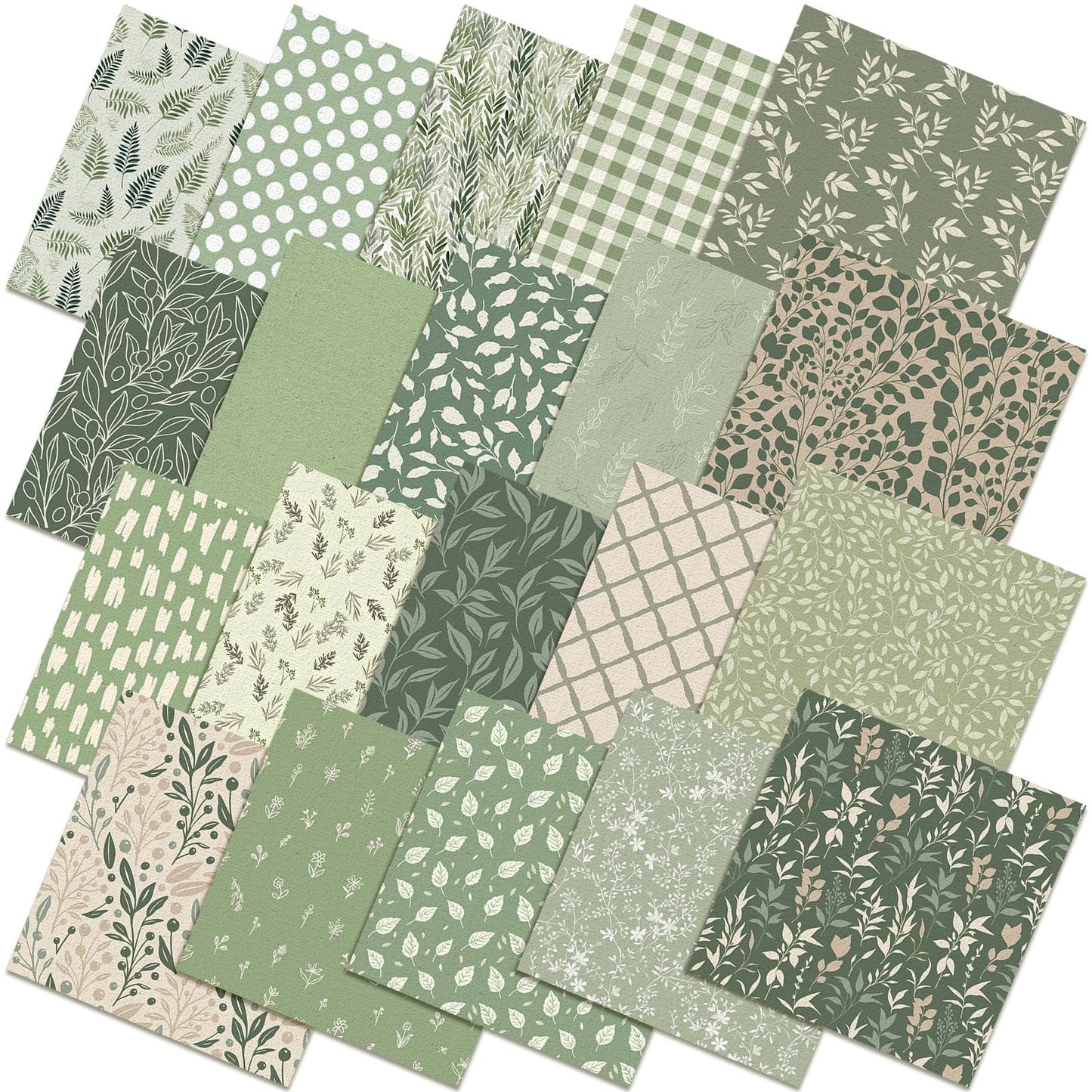 Ganeen 60 Pcs 10 x 10 Inch Sage Green Quilting Fabric Square Greenery Precuts Quilted Fabric Bundle Gingham Polka Dot Spring Leaves Printed Sewing Material for Holiday Patchwork DIY Craft Supplies