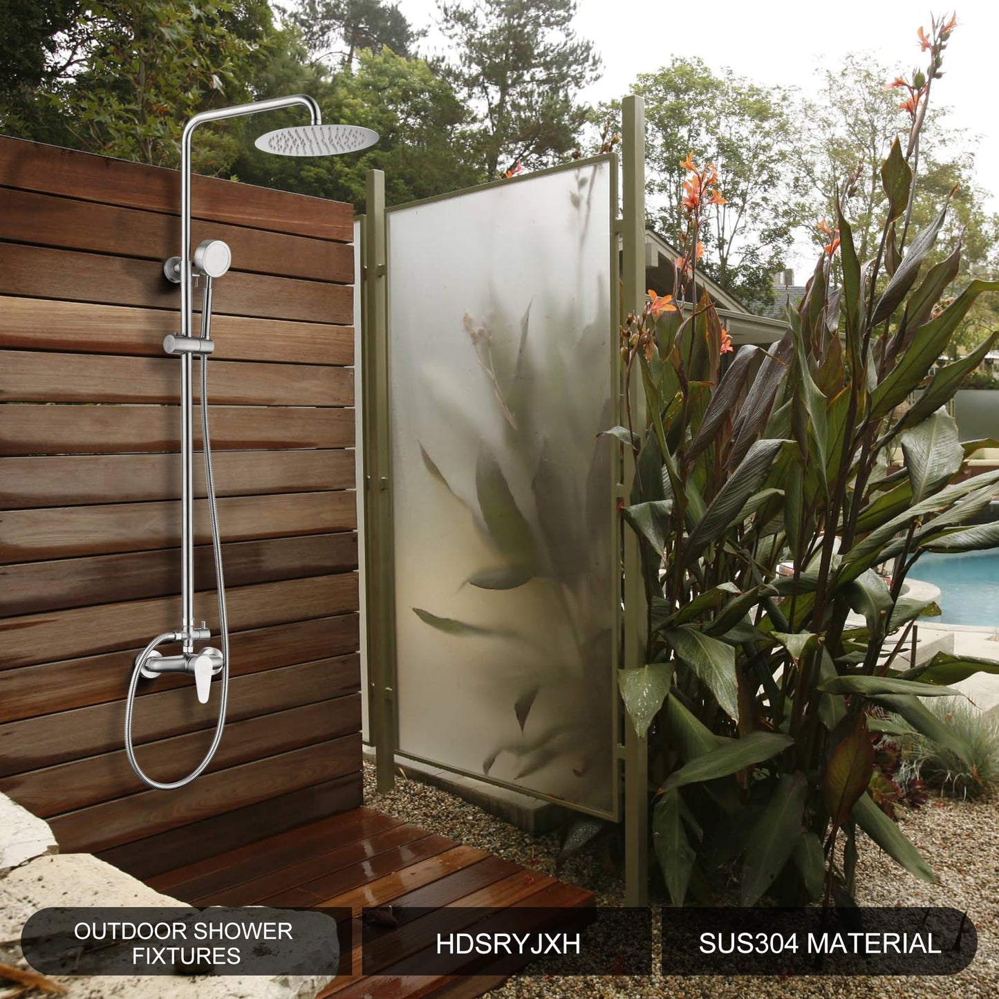 Shower Faucet -Shower System，Shower Faucets Sets Complete - Outdoor Shower Kit/Outdoor Shower Enclosure/Outdoor Shower Fixtures W/ SS304 Shower Head with Handheld High Pressure, Brushed Nickel