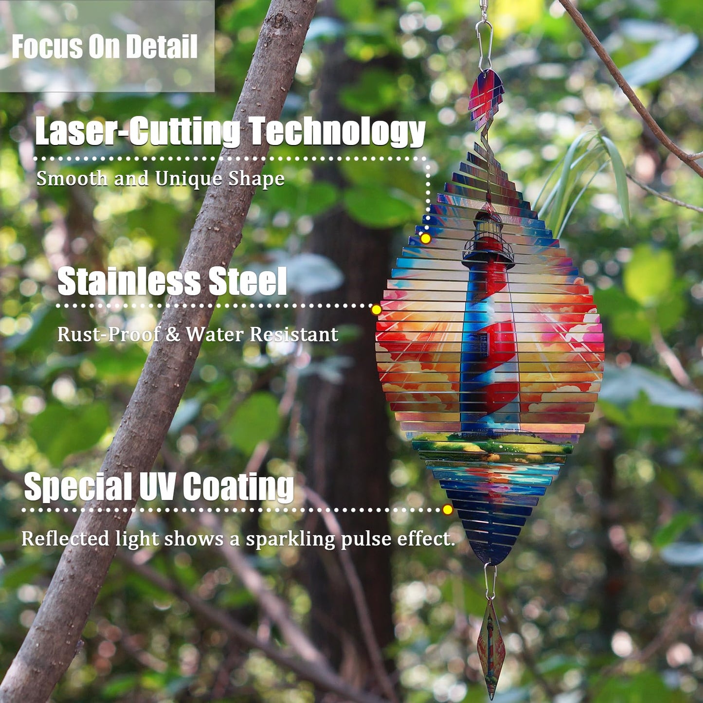 Leafcraft Lighthouse Helix Metal Wind Spinners for Yard and Garden,12 Inch 3D Stainless Steel Hanging Kinetic Yard Art Wind Sculpture Decor Outdoor Indoor