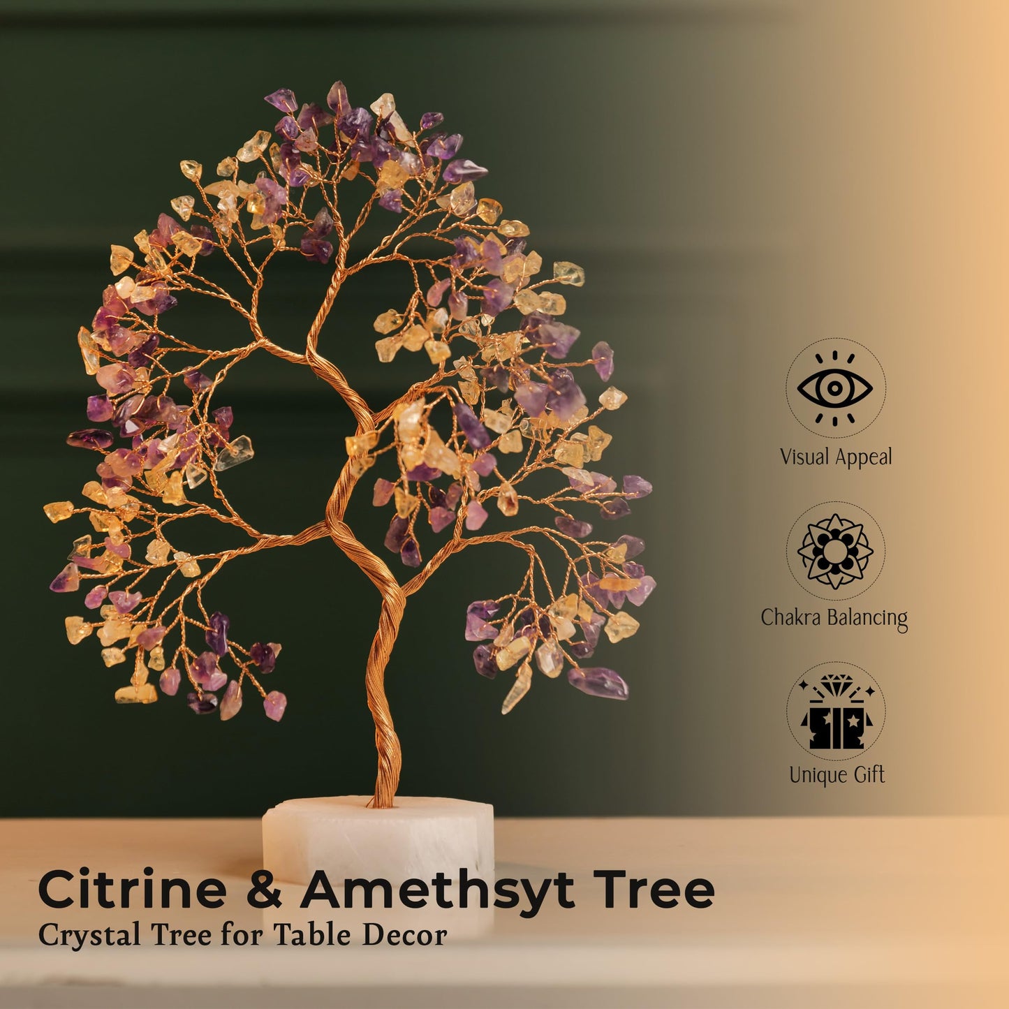 Amethyst and Citrine Gemstone Tree, Crystals and Healing Stones, Crystal Tree for Positive Energy, Tree of Life, Clever Birthday Gifts, Chakra Tree, Tree of Life Decor, Thoughtful Gifts for Women