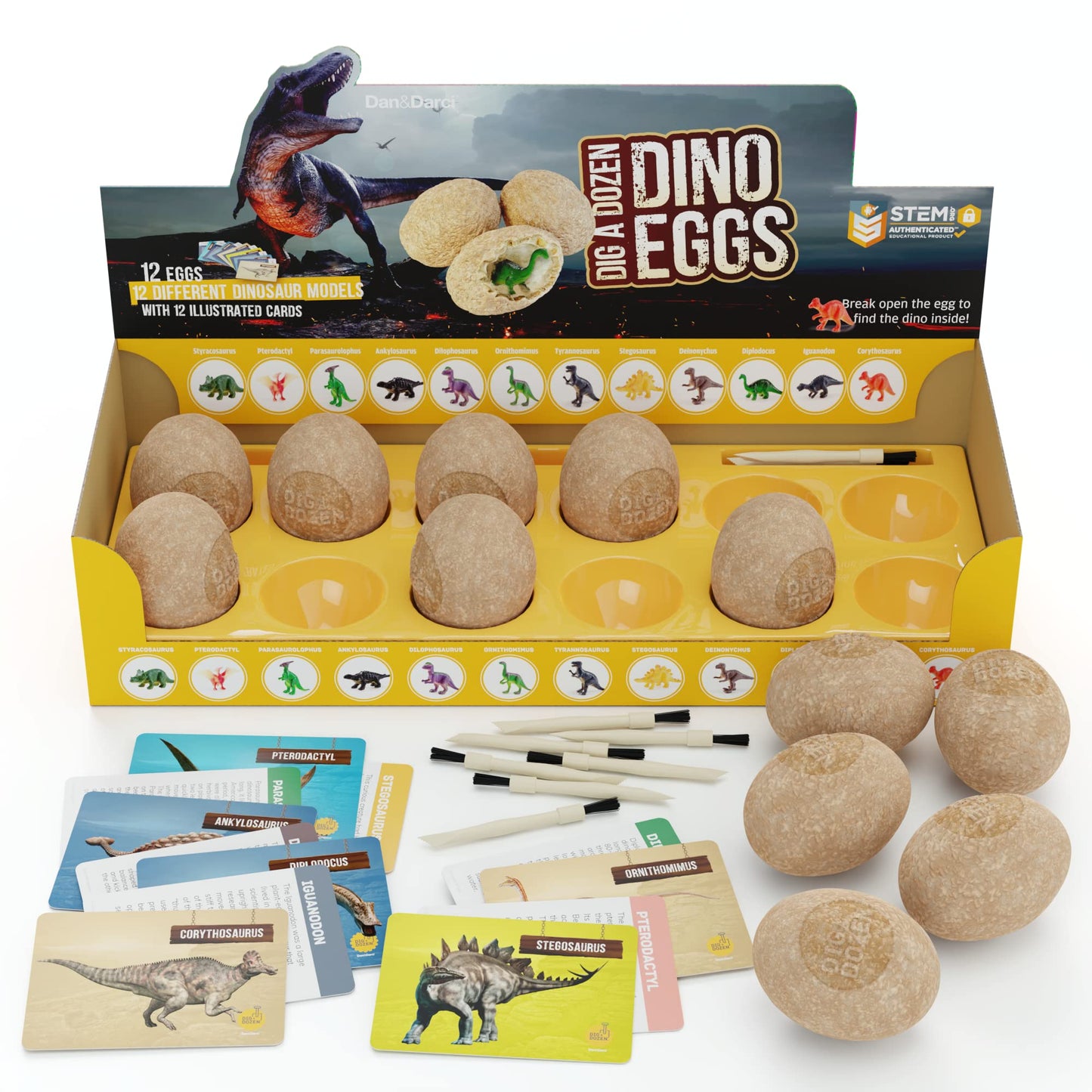Dan&Darci Dig a Dozen Dino Egg Kit for Kids - Easter Basket Stuffers - Dinosaur Toys Gift 3-12 Year Old - 12 Eggs & Surprise Dinosaurs - Science STEM Activities - Boy Toy Party Gifts for Boys & Girls