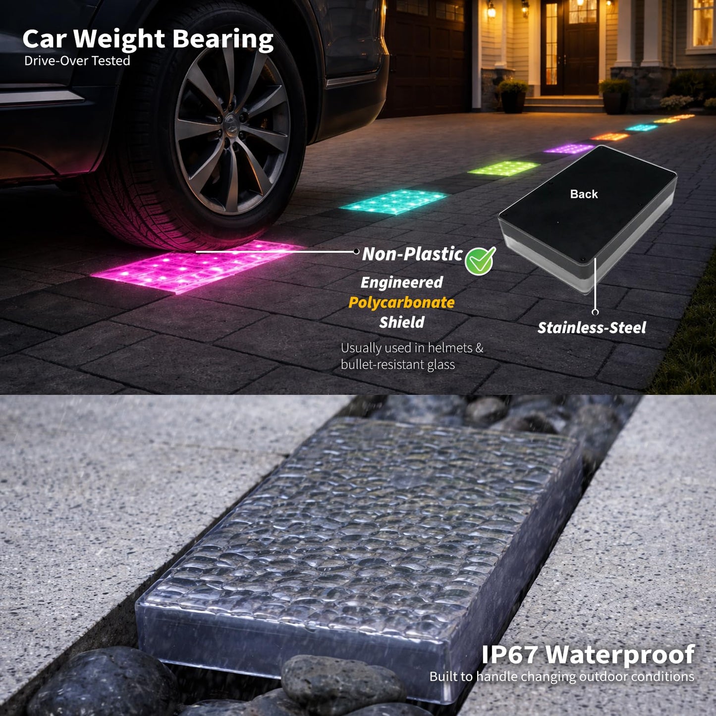 SHONELIGHTING Paver Lights, Solar 12-Color Outdoor Waterproof, In-Ground Brick LED for Driveway & Pathway, Hardscape Pavers, Heavy Duty, RGBW with Remote (6 Pack)