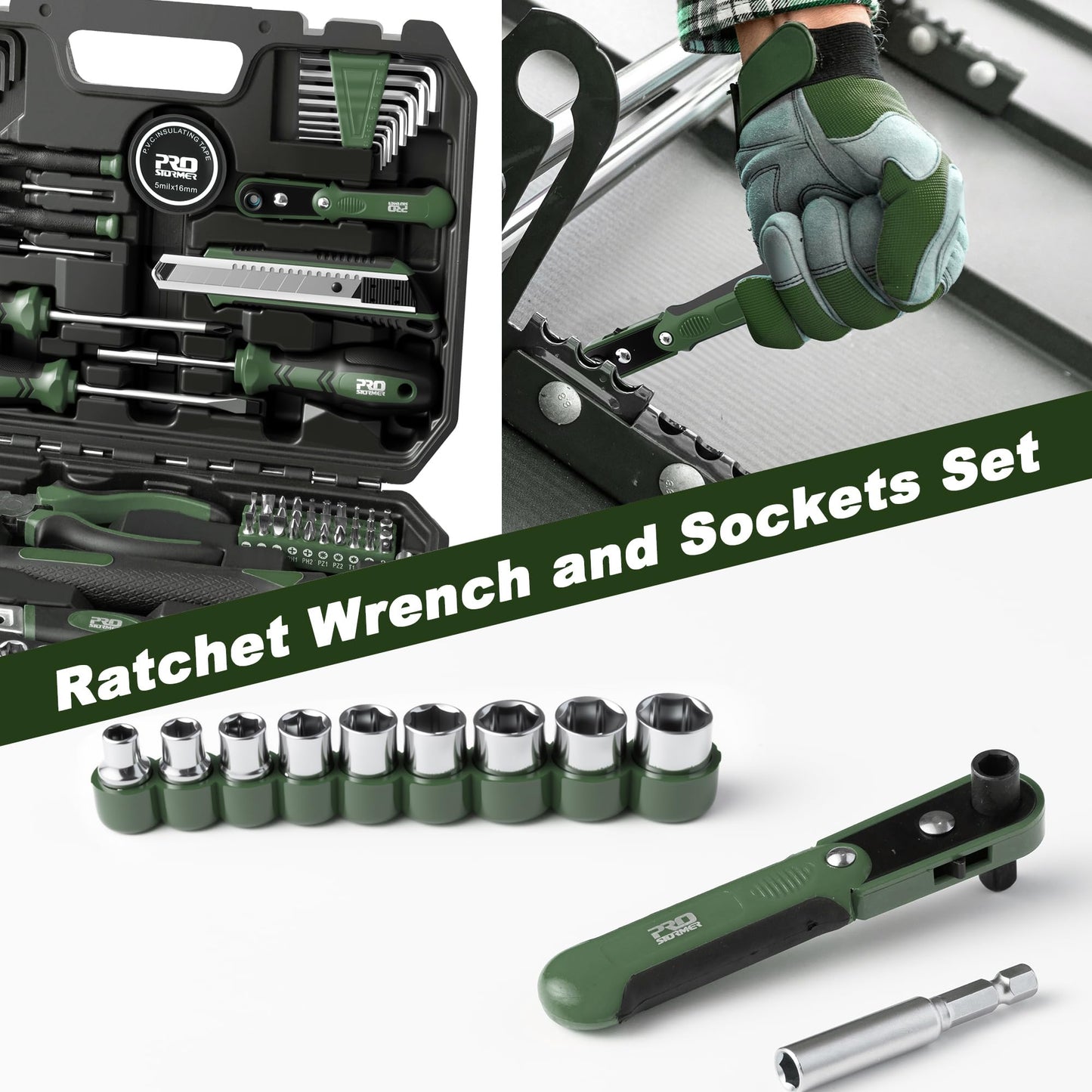 Prostormer 160-Piece Home Repair Tool Set, General Household Hand Tool Kit with Toolbox Storage Case for House, Garage, College Dorm and Office (Green)