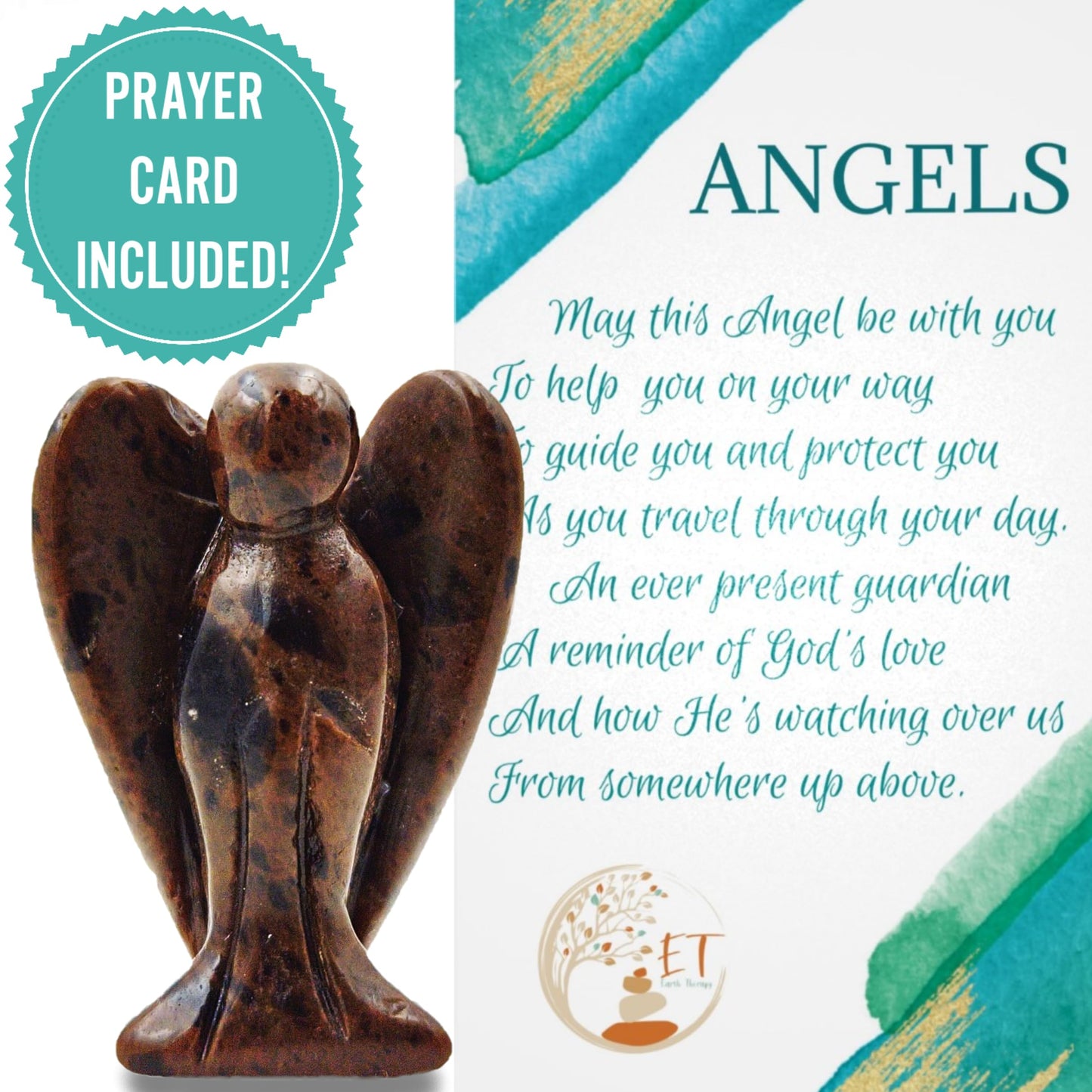 Earth Therapy Pocket Guardian Angel with Serenity Prayer Card - RED Obsidian Natural Crystal Healing Stone Figurine - Gift for Yourselves and Your Loved Ones……