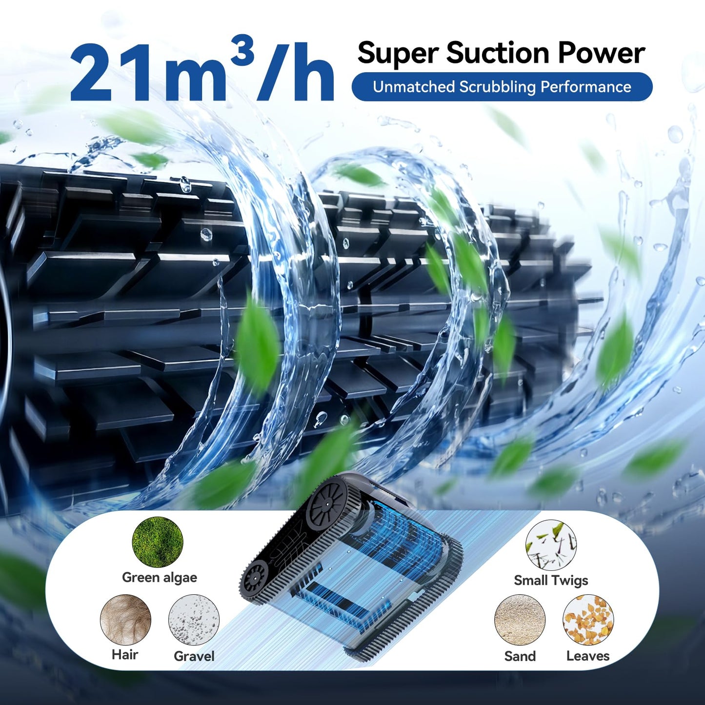 Pondee X5 Robotic Pool Vacuum for Inground Pools, Cordless Cleaner w/Smart Navigation, 4 Cleaning Modes, 180-Min Runtime, 5550 GPH Suction, Covers up to 3,229 sq.ft, Wall & Waterline