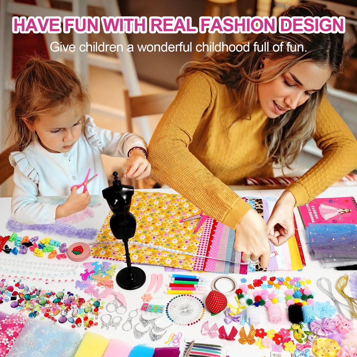 Axirata 1500+PCS Fashion Designer Kit for Girls with Fashion Sketchbook & 5 Mannequins, Creativity DIY Arts & Crafts Kit for Kids Sewing Kit for Teen Girls Birthday Gift Age 6 7 8 9 10 11 12+