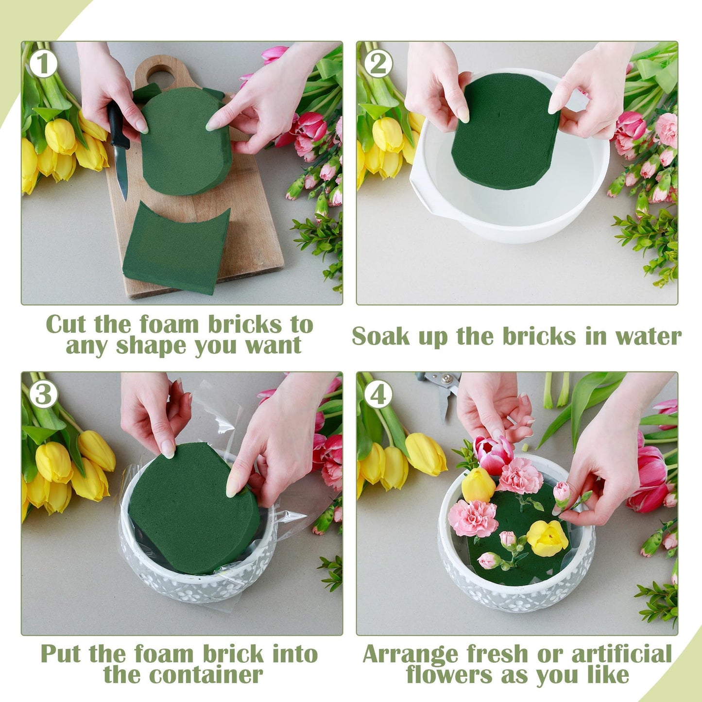 Hahood 24 Packs Floral Foam Blocks Wet & Dry Floral Foam Bricks 5.5x3.1x1.8 Inch Flower Arranging Kit for Fresh and Artificial Flowers Florist Foam Blocks for Wedding Home Decor