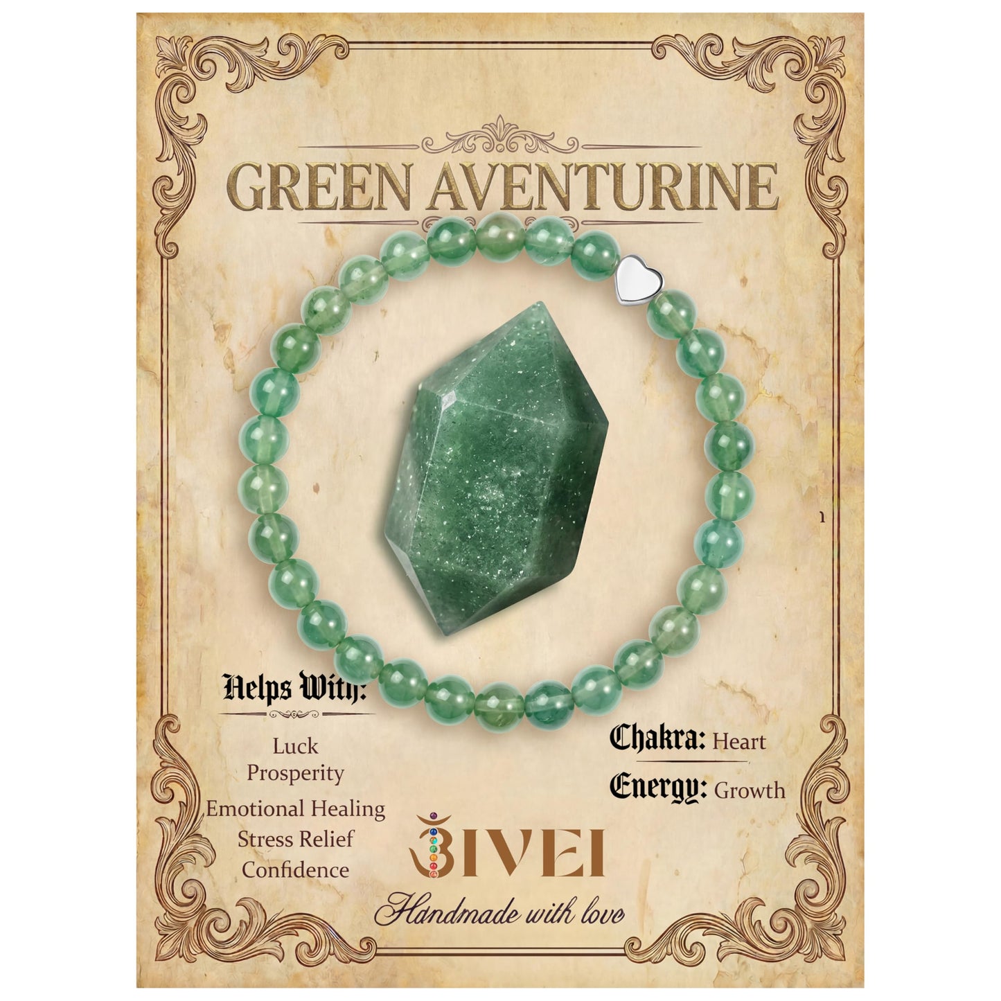Bivei 6mm Green Aventurine Crystal Stretch Bracelets for Women, Handmade Natural Stone Beaded Bracelet, Yoga Protection Jewelry Gift