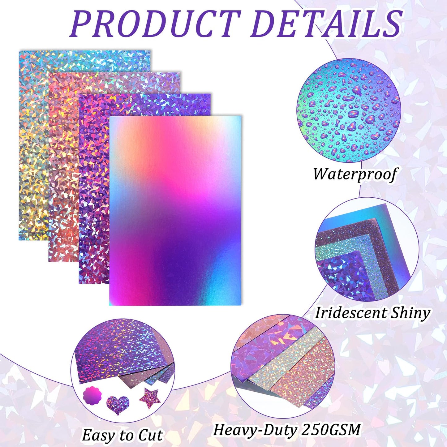 120 Sheets Metallic Holographic Card Stock Shiny Glitter Cardstock Iridescent Mirror Paper 8.3 x 11.6'' 250 GSM Thick Mixed Color Foil Paper for Scrapbook Letter Poster Craft (Colorful)