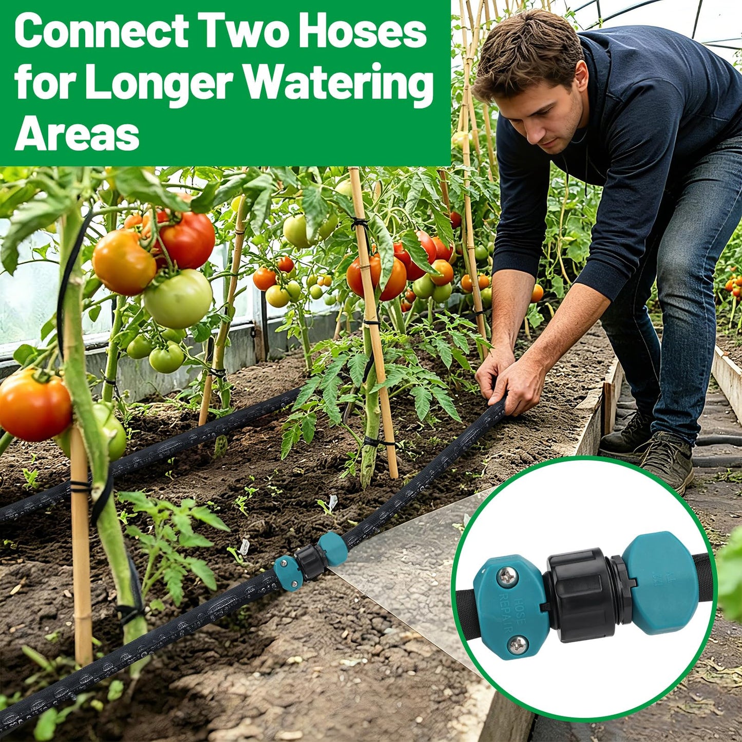 Soaker Hose 100FT for Garden Beds - 3/4" Heavy Duty Double Layer Drip Irrigation Hose, Save 85% Water, Linkable Flat Soaker Hose for Lawn Flower Bed Vegetable Field Effective Watering (50FT x 2Pack)
