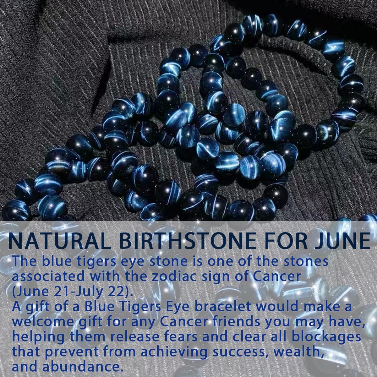 12MM Blue Tigers Eye Mens Bracelet | Fits for About 8" Large Strong Wrist | Throat Chakra Gems | Birthstone for June | Bring Inner Calm & Love & Fortune | Stones of Motivation & Willpower