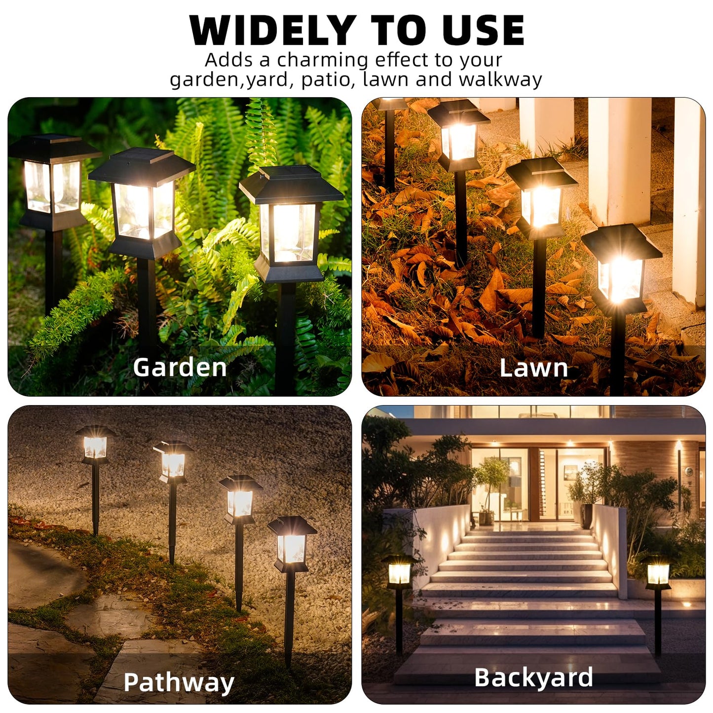 6 Pack Solar Pathway Lights Outdoor Waterproof, Dual-Use Stake & Hanging Lantern, 17 Inch ABS Warm White 3000K, 1000mAh Ni-MH Battery & Monocrystalline Panel, Auto On/Off for Garden Yard Patio Walkway