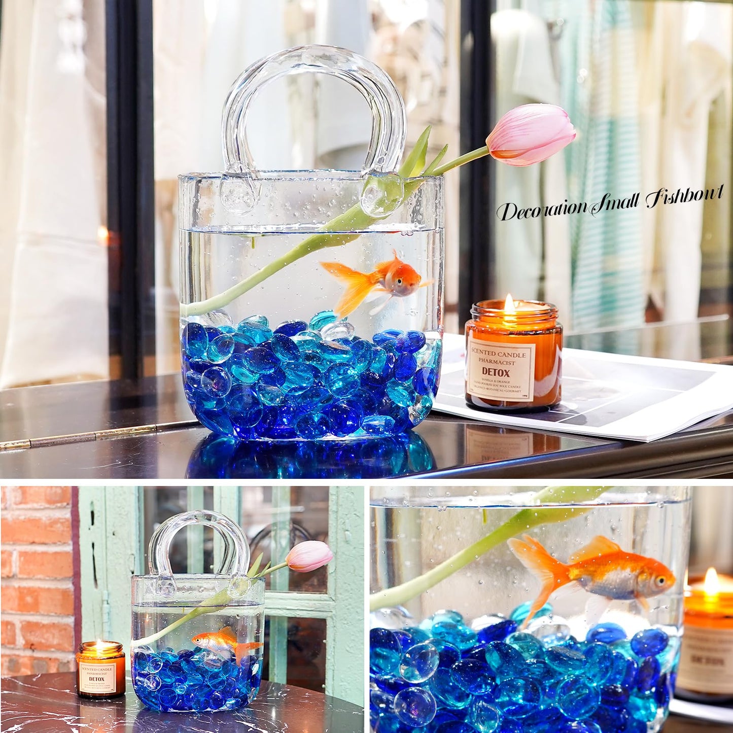 RUOJAS 5LB Blue Mix Flat Glass Marbles for Vases, Mancala Stones Gemstone Beads Vase Filler Decorative Glass Pebbles for Fish Tank, DIY Crafts, Aquarium Decor Rocks