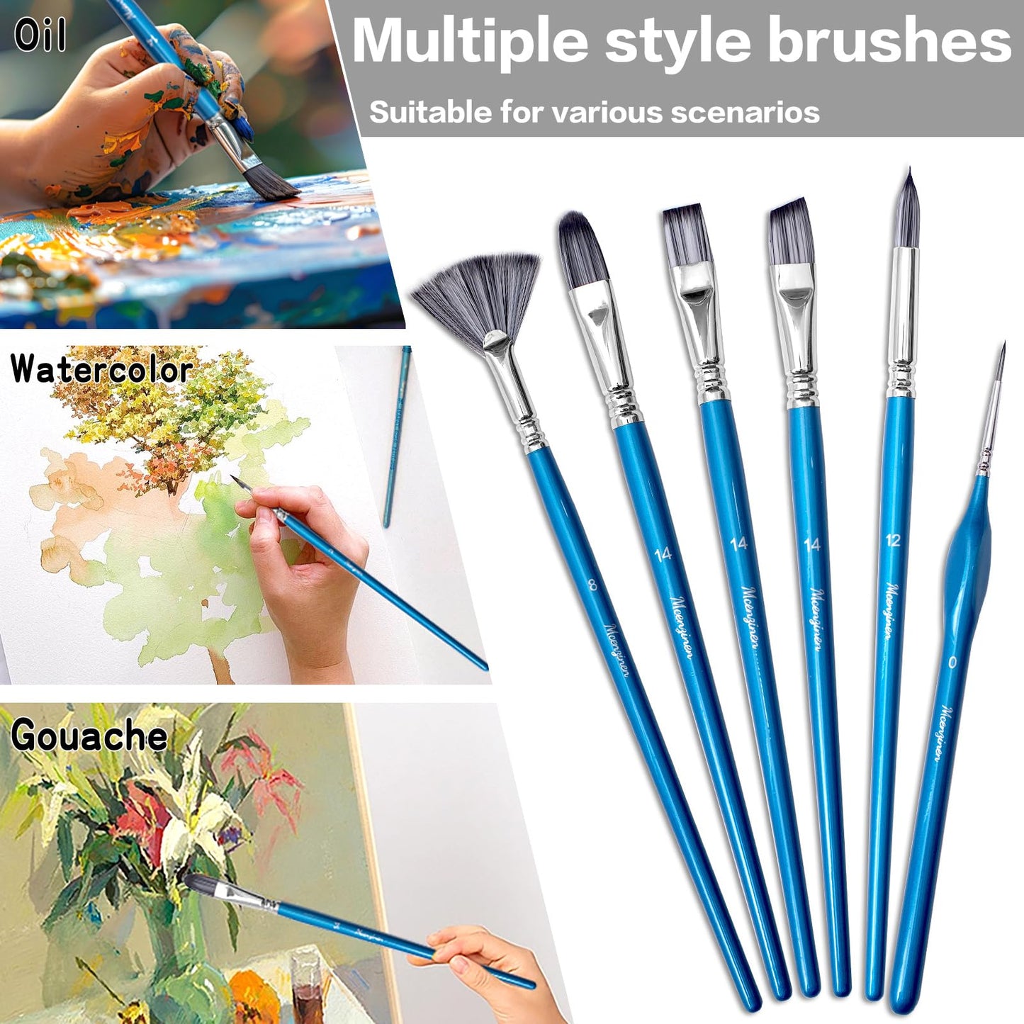 Mcenzinen 24 Pcs Paint Brushes, Professional Acrylic Paint Brush Set Artists Complete Range of Sizes with Palette Knife & Canvas Bag for Acrylic, Oil, Watercolor, Gouache