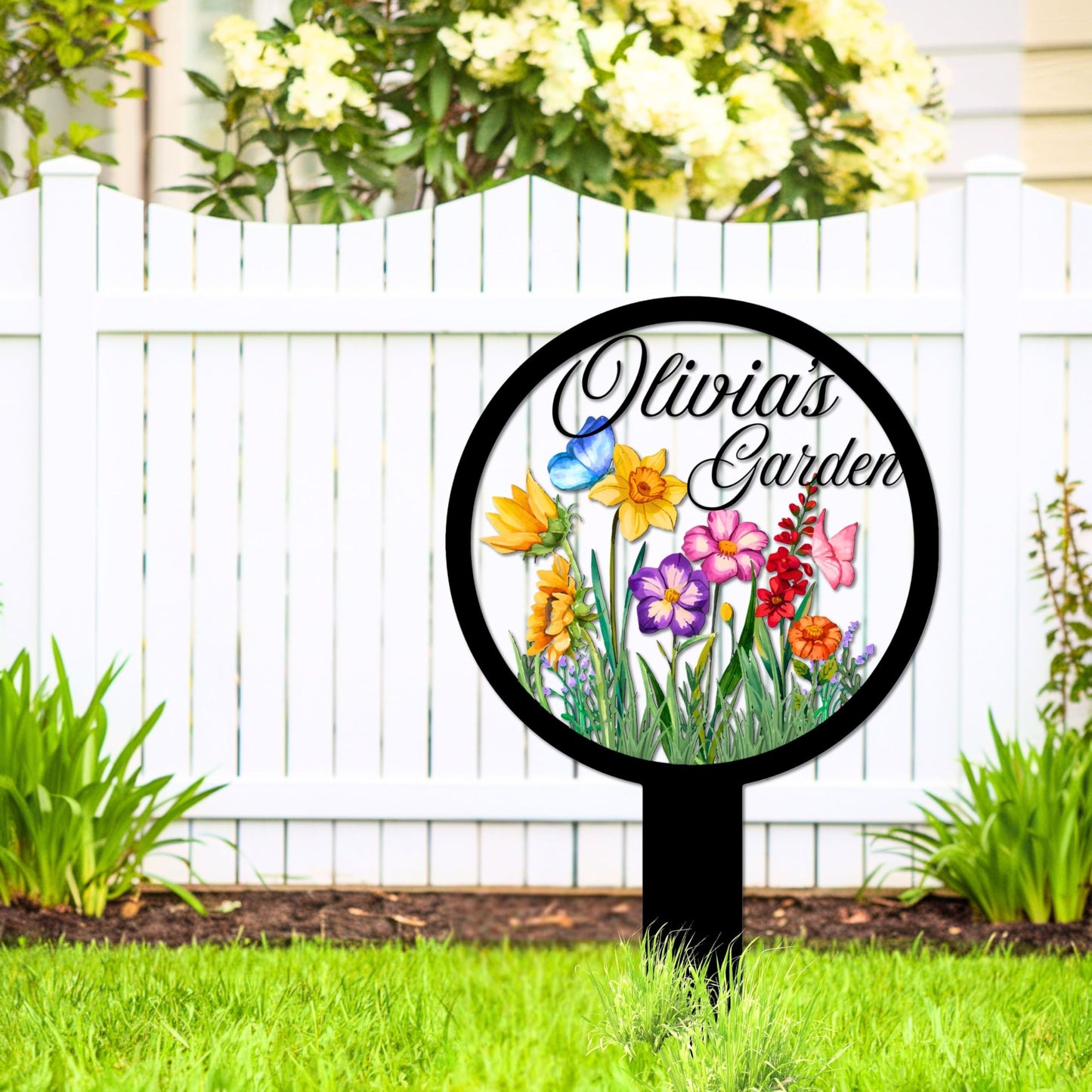 Personalized Metal Garden Sign, Custom Spring Porch Decor with Flowers, Personalized Name Sign for Garden, Patio, Porch, Gardening Gift for Gardeners
