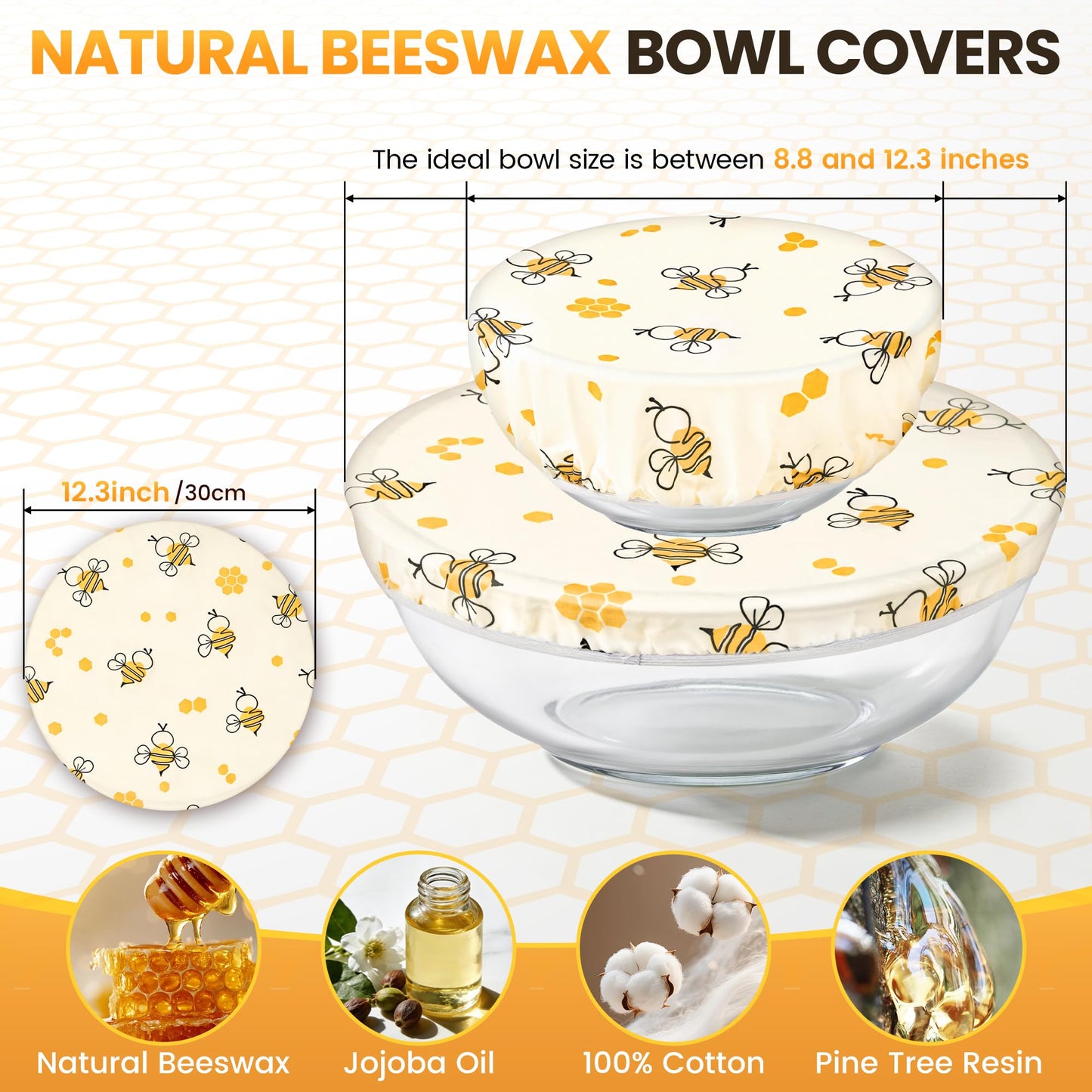 Reusable Bowl Covers for Bread Proofing, 2 Large Beeswax Bowl Covers with Elastic Band, 12 in Sourdough Bowl Cover for Food Storage and Food Preservation, Gifts for Bakers