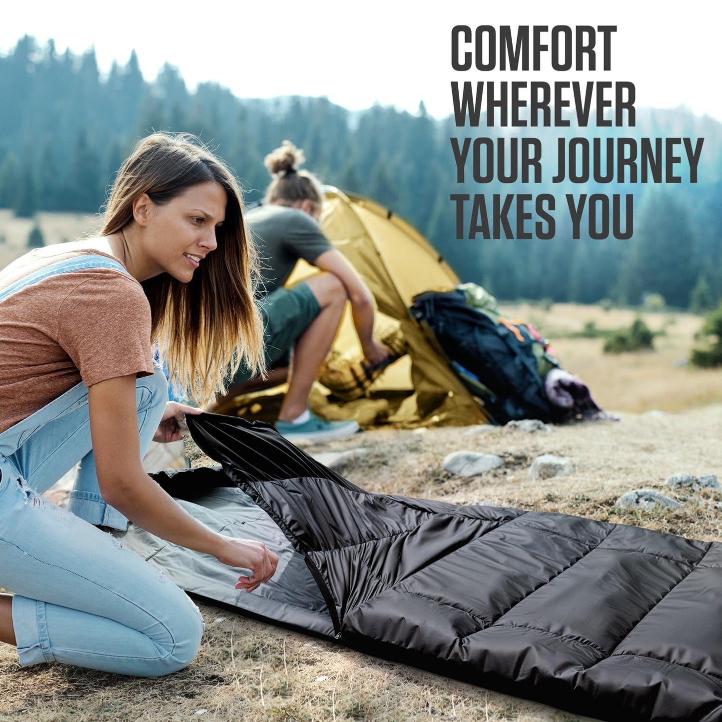 VENTURE 4TH 3-Season XXL Backpacking Sleeping Bag, Camping Sleeping Bags for Adults & Kids - Lightweight, Comfortable, Water Resistant, Ideal for Hiking, Camping & Outdoor - Black
