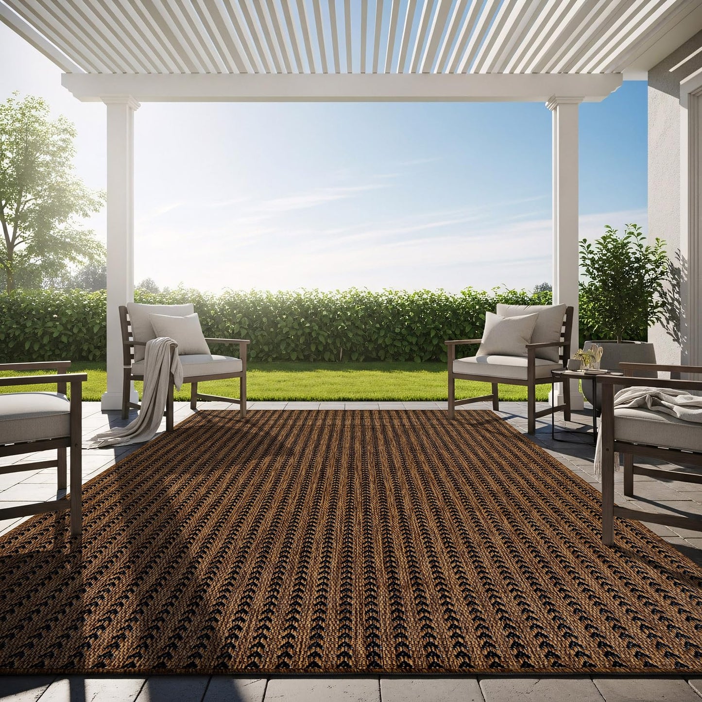 Washable Outdoor Rug 6x9 Modern Area Rugs Outdoor Carpets Striped Pattern Non Shedding Waterproof Easy Clean Patio Deck Porch Living Room Bedroom Garden RV (6 X 9 Gold)