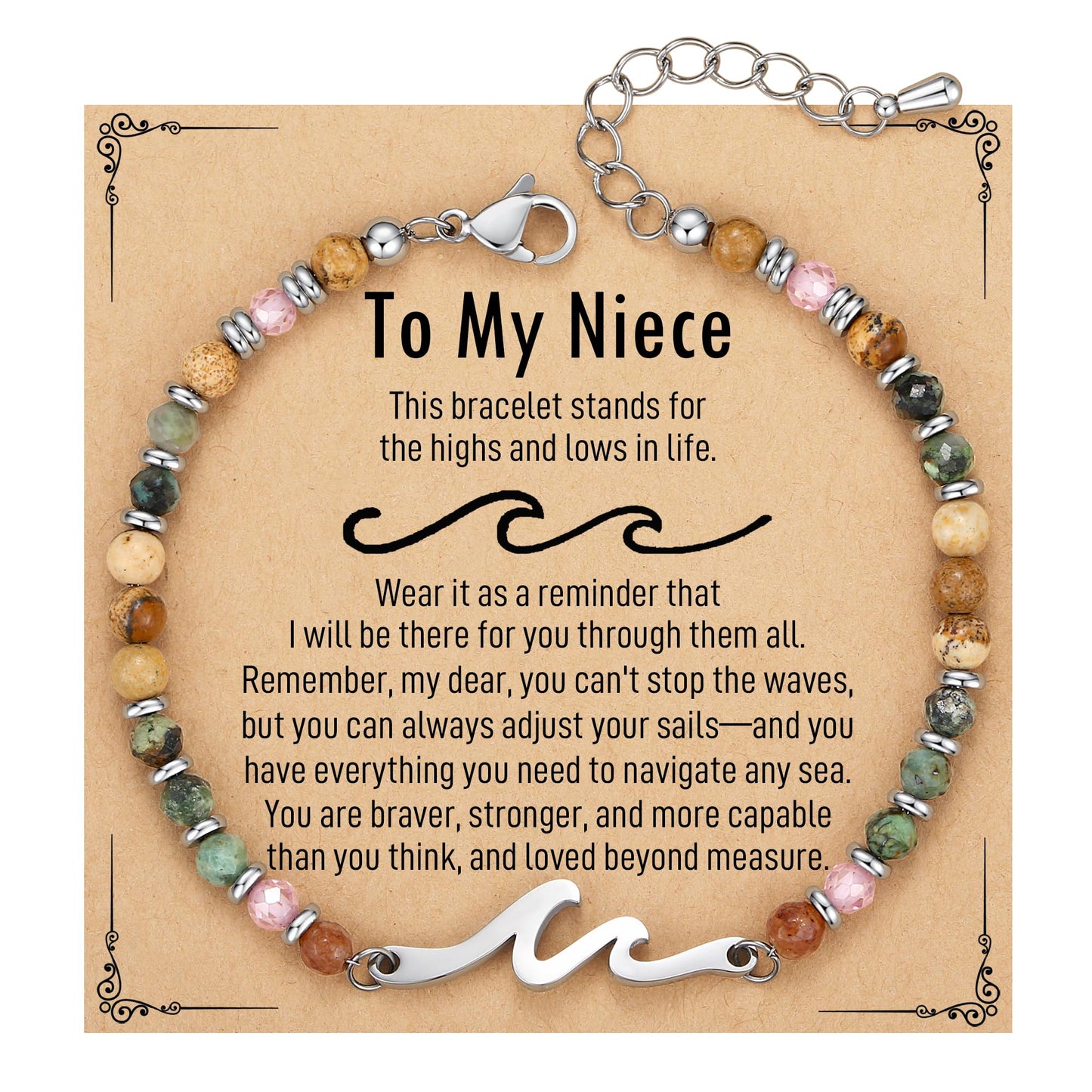TONY & SANDY Niece Gifts from Auntie Aunt, Niece Bracelet Birthday Gifts, Wave Bracelet for Women, Graduation Gift for Her Easter Mothers Day Teens Adults Nieces Christmas Jewelry from Aunt