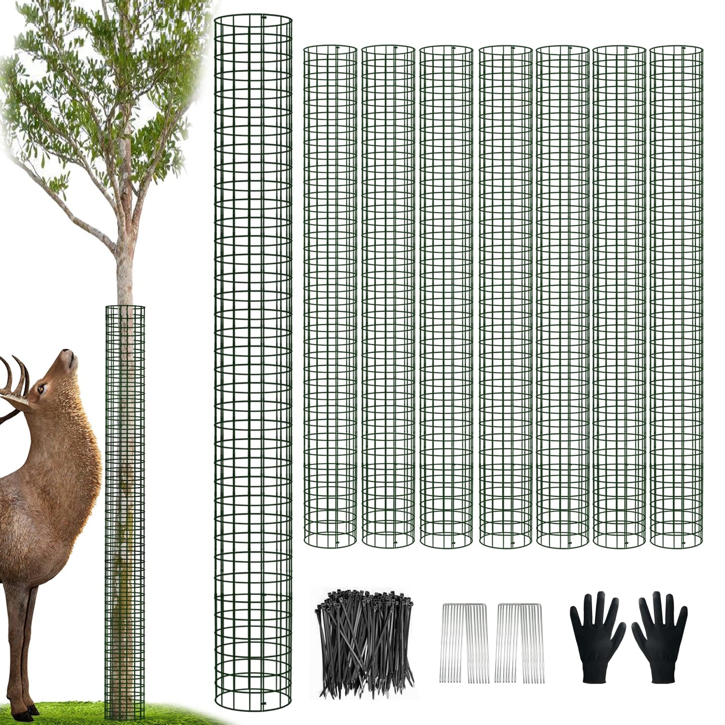 chicarry 48" Metal Tree Trunk Protector, 8 Pack Mesh Tree Guards Tree Protectors with Zip Ties, Stakes, ExpandableTree Trunk Protector Guard, Tree Protectors from Deer, Mower, Animals(48",8 Pack)
