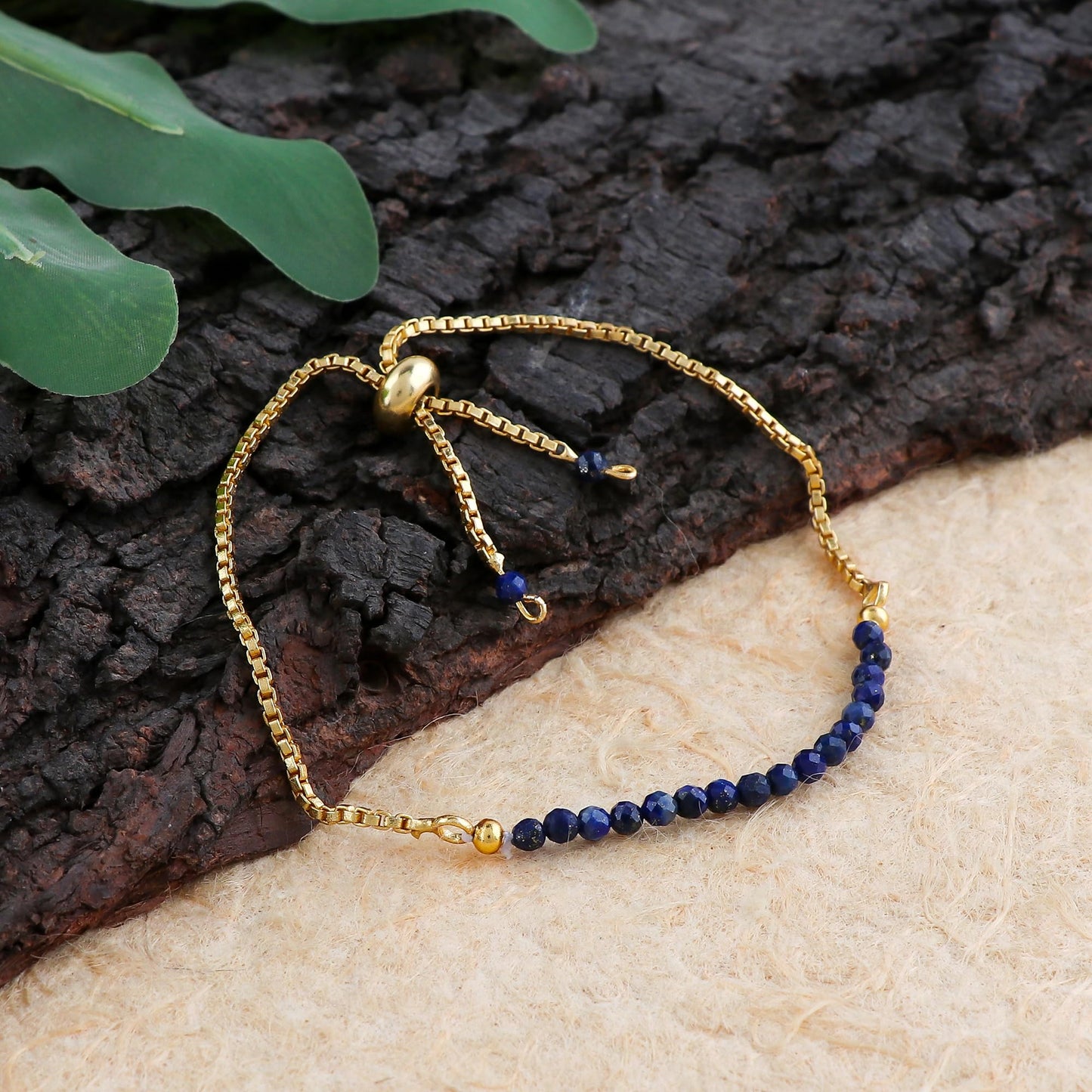 TGH Natural Lapis Lazuli Gemstone Roind Beads Bolo Bracelet Chakra Healing Crystals 14k Gold Plated Adjustable Slider Birthday Wedding Handmade 6-9 inch Christmas Gifts (Lapis Lazuli)