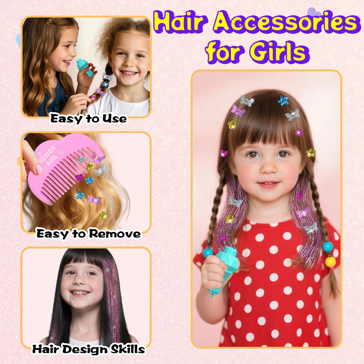 AOSITE Hair Gem Stamper, Girls Hair Bedazzler Kit with Hair Glitter Patch, 10 Pack Hair Jewel Stamper for Girls Toy, Hair Design Art Crafts Gift Ages 6-12, Reusable Hair Styling Tool