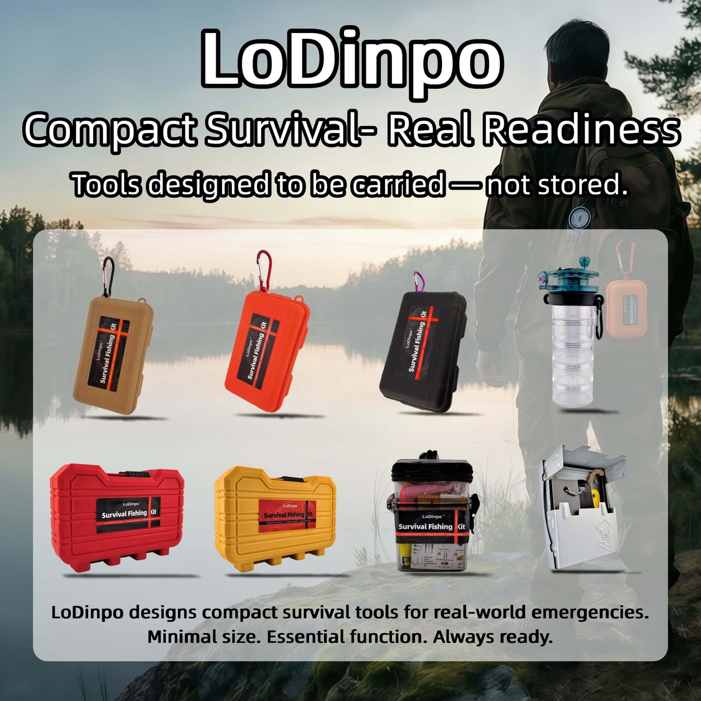 LoDinpo Camping Survival Kit, All in One Outdoor Emergency Gear with Knife, Fire Starter, Fishing Kit, Water Pouch & Compass for Hiking Backpacking Bushcraft Gift for Him