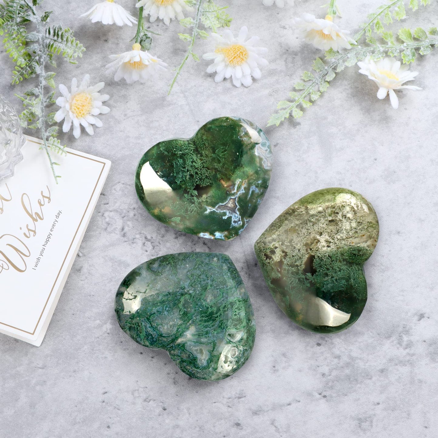 Artistone Crystals Heart 2Inch Moss Agate Heart Stones Healing Crystal Carved Palm Worry Stone Gemstone Chakra Reiki Balancing Meditation Massag Gift