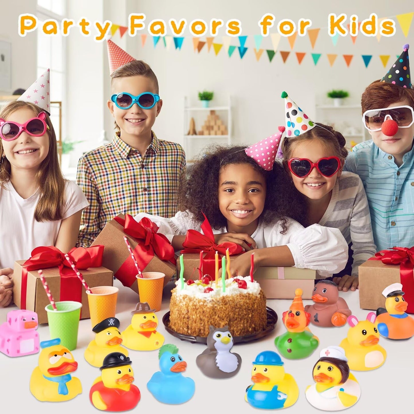 55 Packs Rubber Ducks in Bulk Assortment Car Ducks for Ducking, Small Rubber Duckies for Toddler Baby Bath Toys Floater Duck Bath Pool Toys Kids Party Favors with Mesh Carry Bag