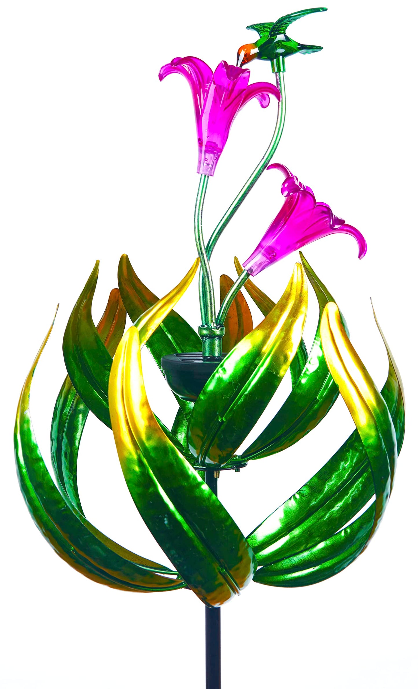 Solar Hummingbird Tulips 69 Inch Wind Catcher for Yard Kinetic Wind Spinner with Garden, Metal Windmill-Kinetic Garden Decoration, 360 Swivel Hummingbird Tulips Outdoor Wind Sculpture Spinners