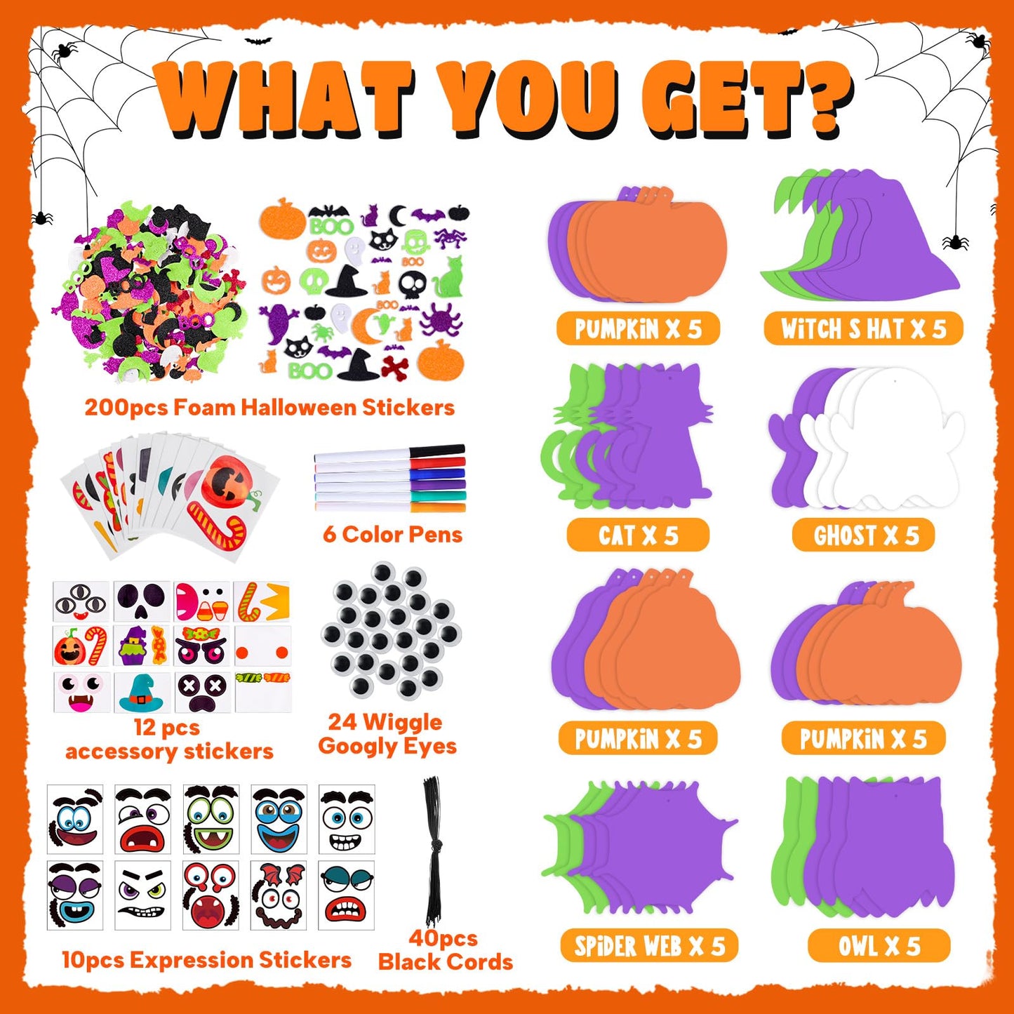 Max Fun 332PCS Halloween Crafts for Kids, Halloween Activities Foam Pumpkins for Crafts Stickers Gift Kits, DIY Art and Craft Set for Holiday Classroom Decorations Party Favors Supplies