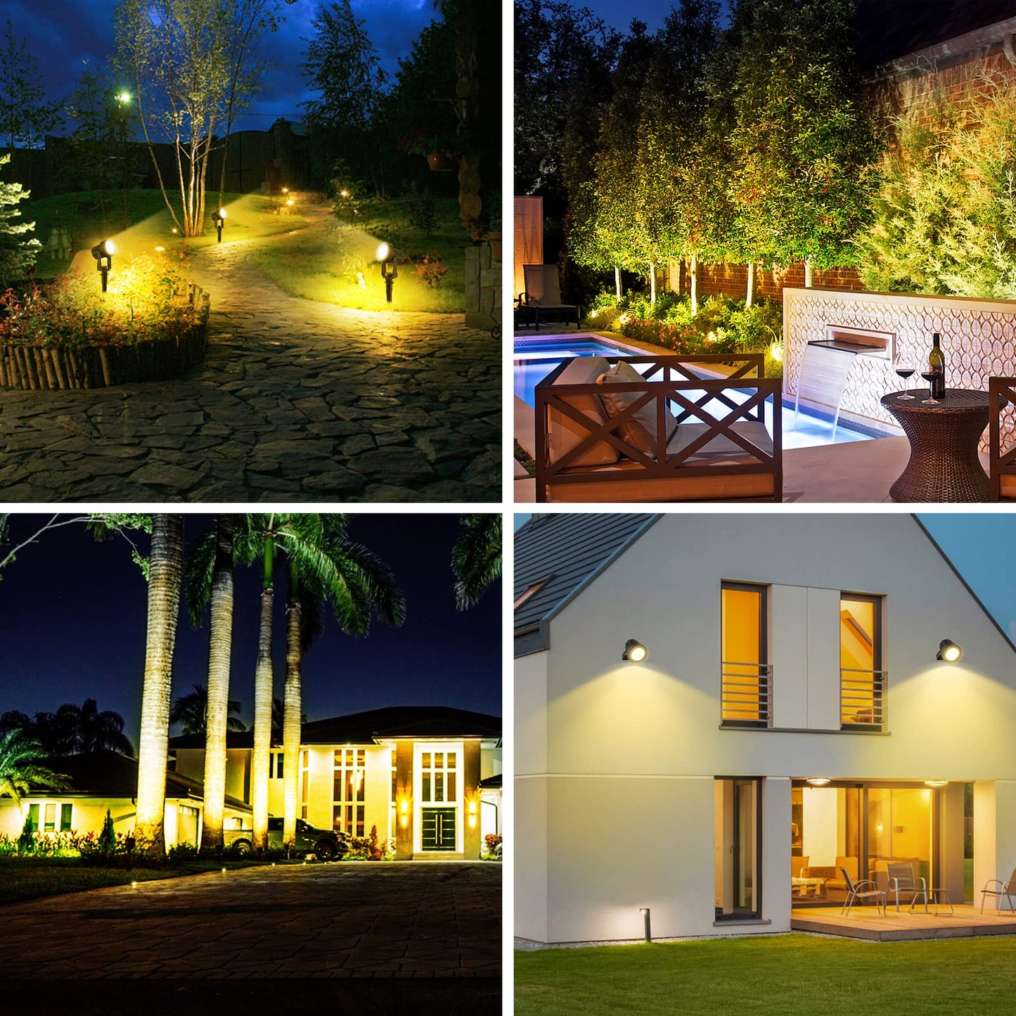 T-SUNUS Christmas Solar Landscape Spotlights Warm White, 2W Garden Spot Lights Outdoor 9.8ft Cable IP65 Waterproof Security Downlight 2-IN-1 for Flag Tree Pond Garage Deck Yard Wall Backyard Halloween