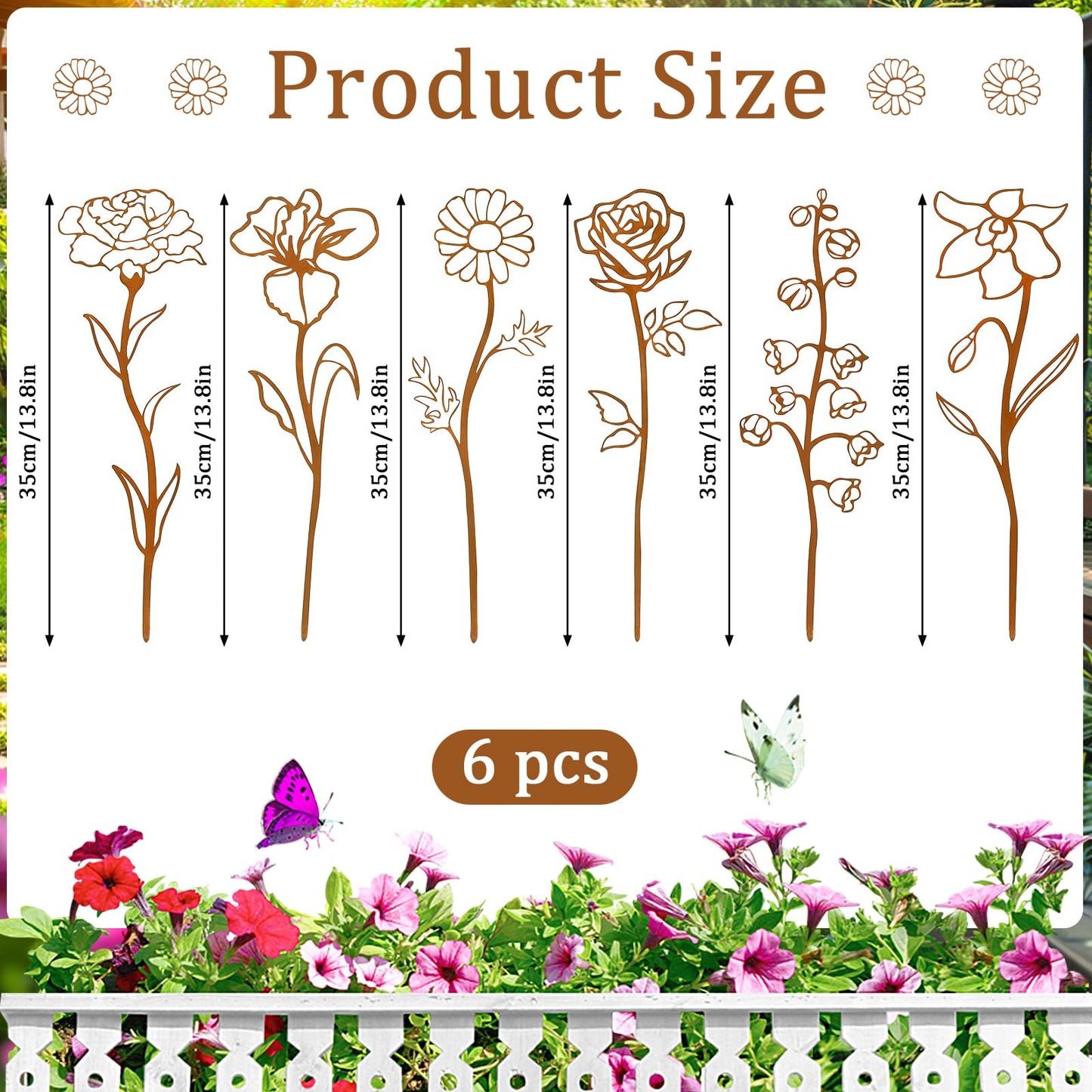 JULEASEL Rusty Metal Flowers for Outside, 6 PCS Decorative Garden Stakes, Metal Yard Art Outdoor Flower Bed Decor, Garden Stakes Decorative for Lawn, Pots, Walkway