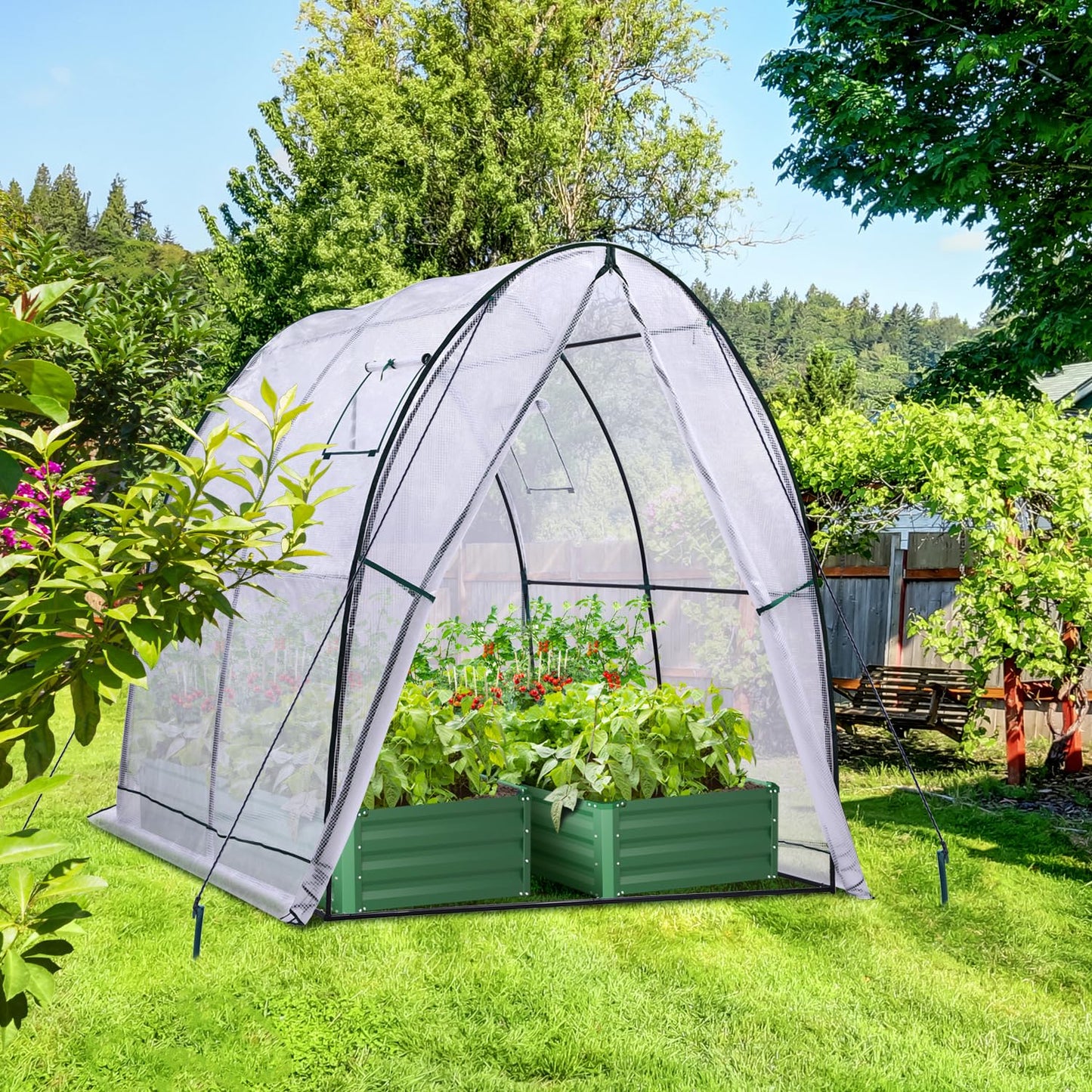 Ohuhu Portable Tunnel Greenhouse Outdoor: Heavy Duty Walk in Green House with Mesh Windows Durable Plastic PE Cover for Outside, 5.9x5.9x6.6 FT, White