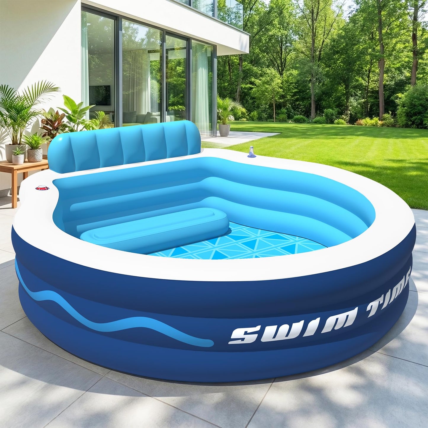 AixPool Inflatable Pool with Seats and Headrest,Oversized Thickened Large Blow Up Pool for Audlt,Inflatable Backyard Pools for Adult,Durable Swim Center Inflatable Family Lounge Pool 90"×90"×20"-White