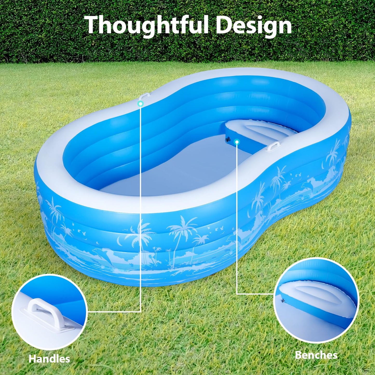 Inflatable Swimming Pool, 102” x 63” x27” Full-Sized Large Inflatable Pool with Seats Handles, Extra Large Blow Up Durable Thickened Pools for Outdoor, Garden, Backyard.