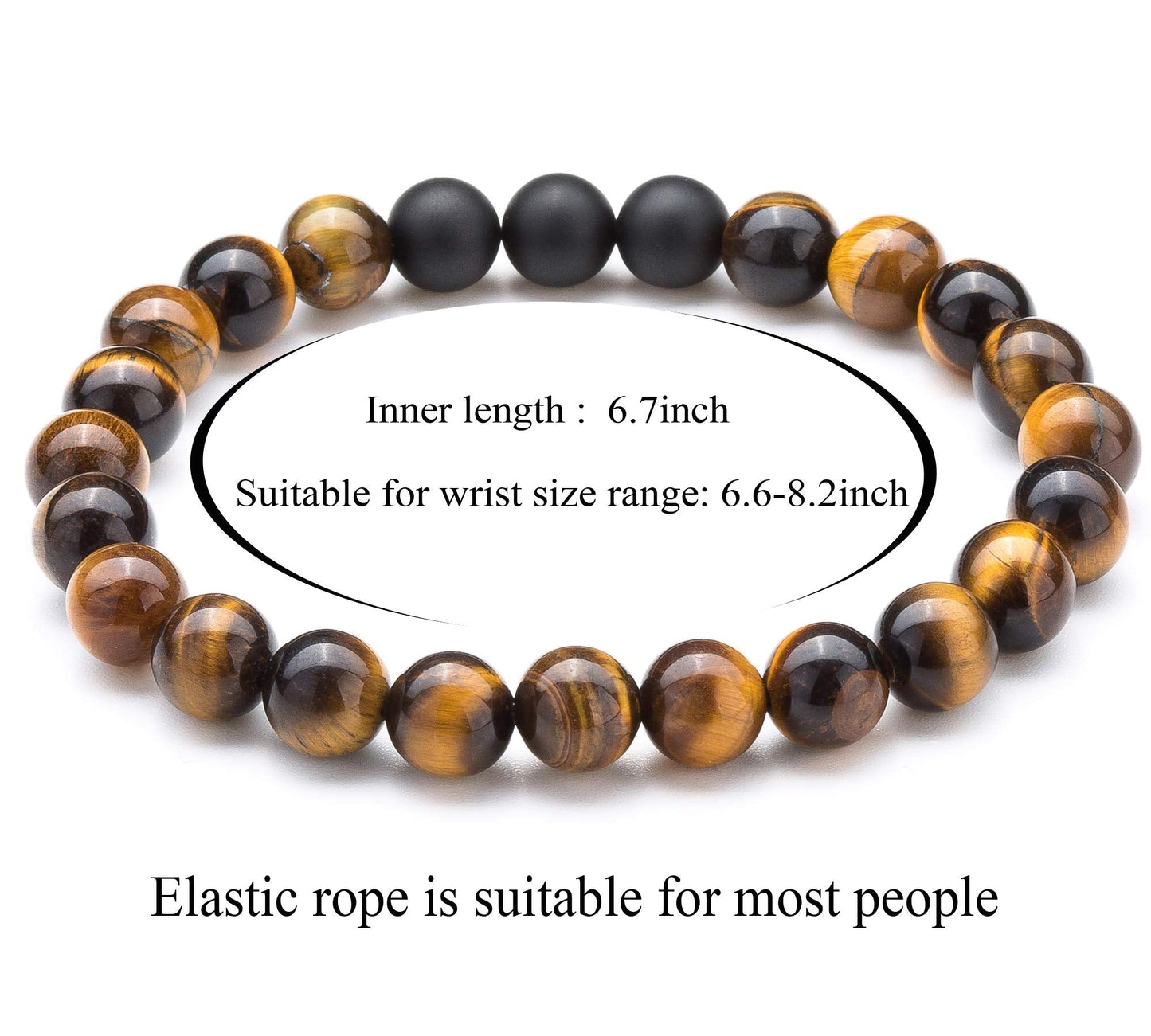 Hamoery Men Women 8mm Tiger Eye Stone Beads Bracelet Elastic Natural Stone Yoga Bracelet Bangle