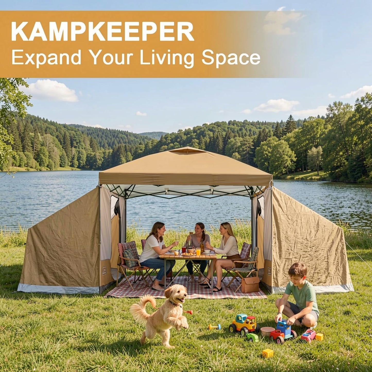 KAMPKEEPER 2 Person Canopy Side Tent, Camping Tent for 10x10 Canopies, Easy Up Cube Tents Gazebo Room with Mesh Window for Camping, Storage, Events(Canopy Not Included)