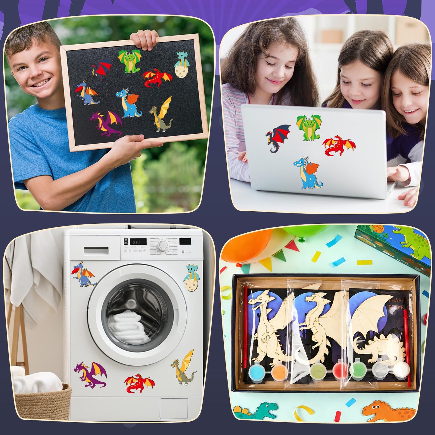 Dragon Party Favor Craft Kits - 24 Set Paint Your Own Wooden Dragon Magnet Painting Set with Thank You Cards, Birthday Decorations for Fantasy Parties, Goodie Bag Stuffers & Classroom Activities