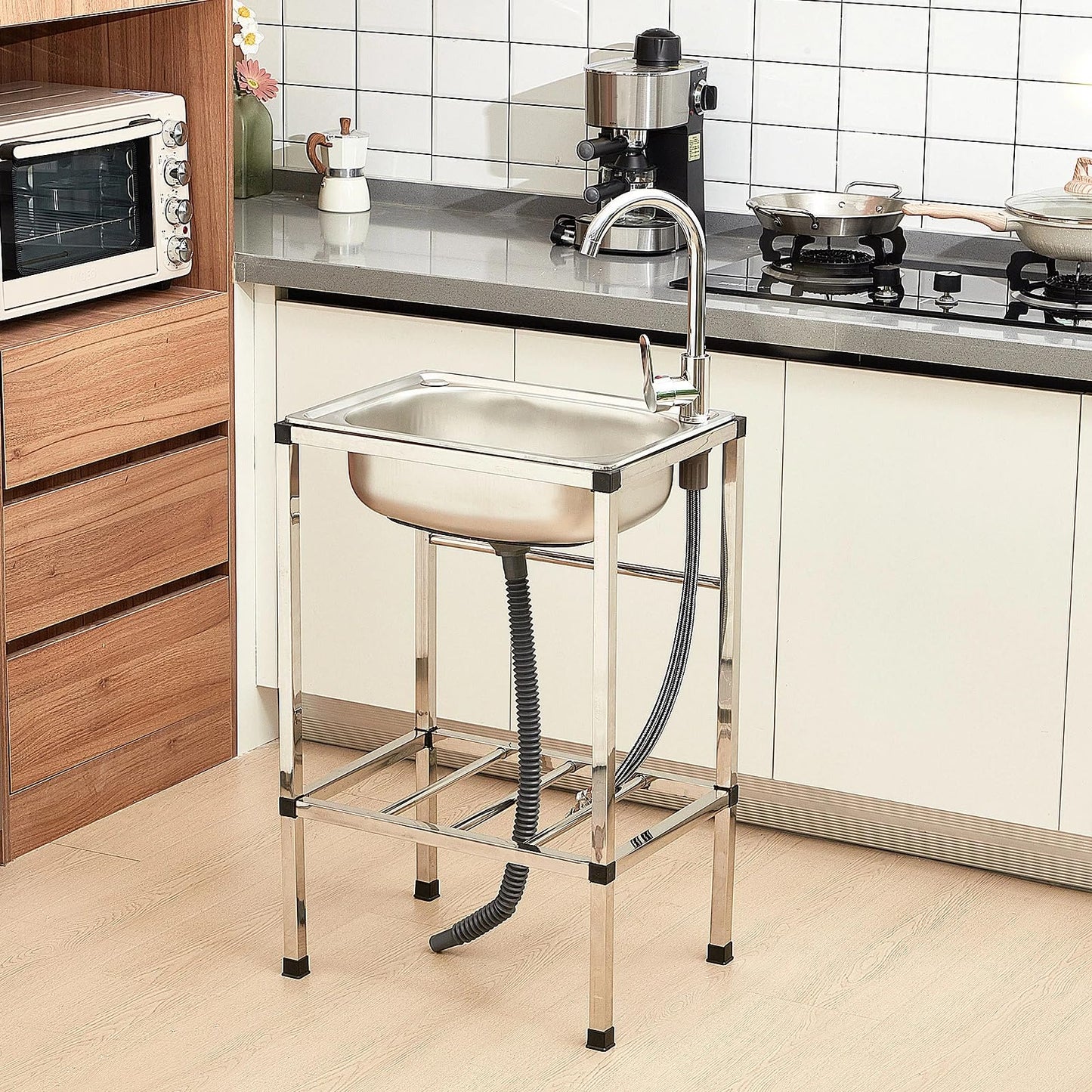 Tandefio Freestanding Outdoor Kitchen Utility Sink Set Stainless Steel Single Bowl Sink Portable Commercial Utility for Restaurant Cafe Bar Hotel Garage Laundry Room(Single Bowl)