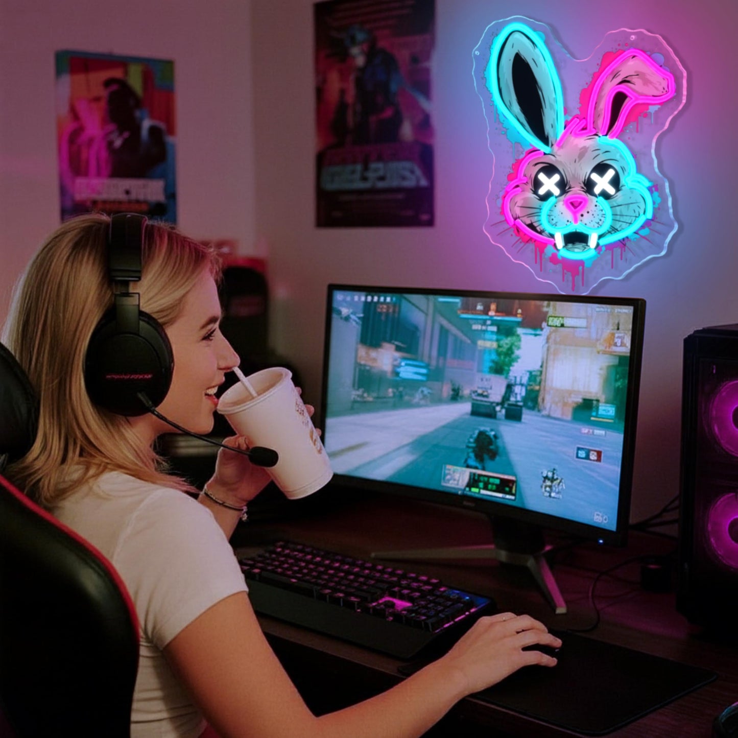 Bunny Neon Sign, Rabbit Neon Signs for Wall Decor, Dimmable Acrylic Neon Lights for Room Bedroom Game Room Club Bar Party Decorations, Perfect Gifts