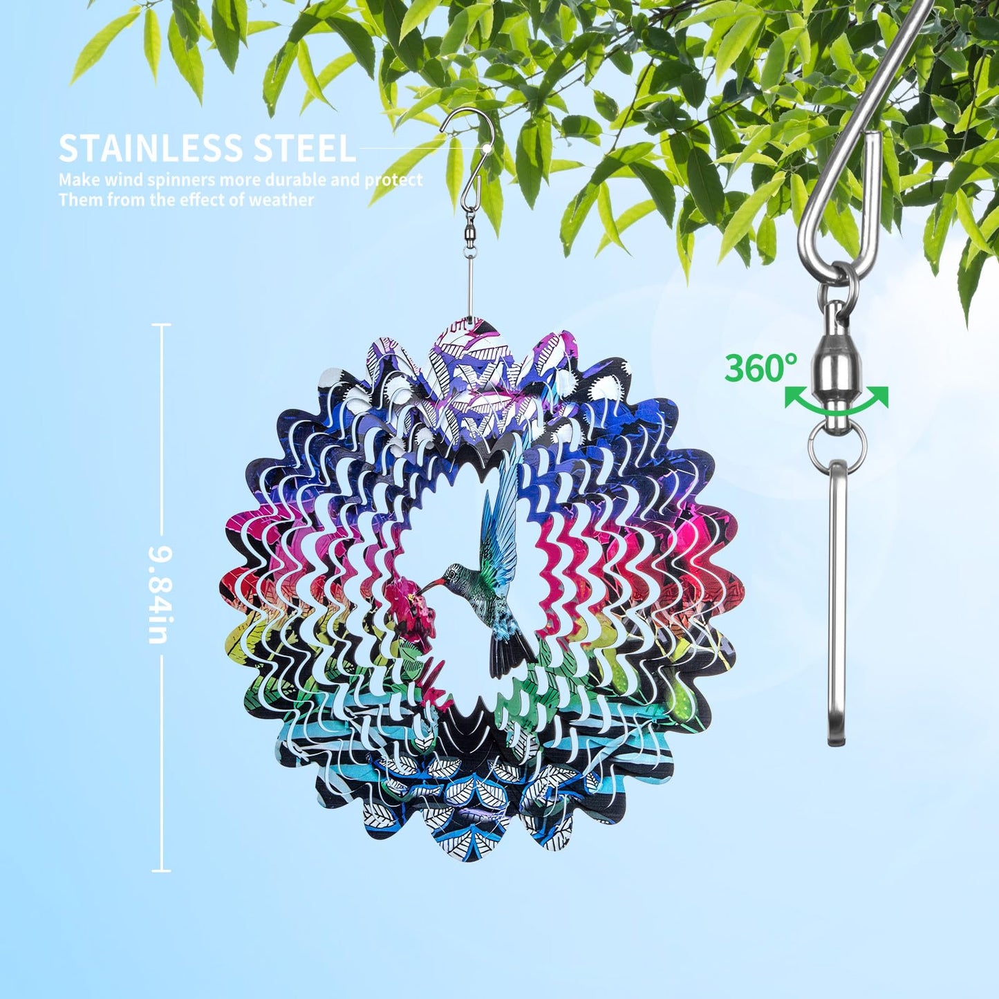 Hummingbird Wind Spinner - 3D Kinetic Metal Wind Spinner - Garden & Yard Decor Outdoor/Indoor Decoration, Dynamic Art Hanging Sculpture for Women Mom Men, Dad, Grandma