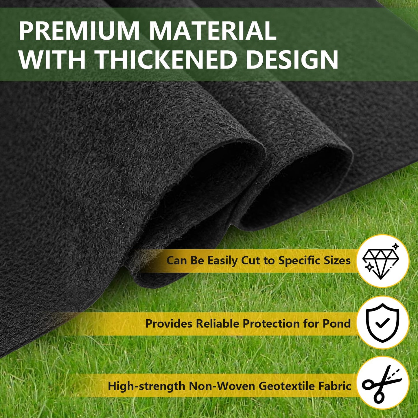 HZCGJMY Pond Liner Non-Woven Geotextile Underlayment 10 x 15 Feet Thickened Outdoor Ponds Underlayment Landscape Fabric Kit with 20 U-Pins and Gaskets for Ponds, Fish Koi, Waterscape