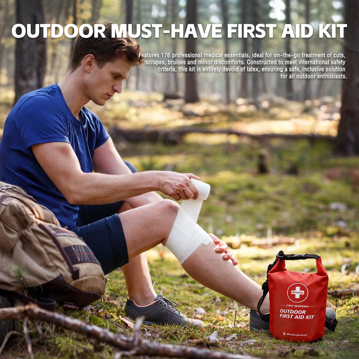 RIGRIG Waterproof First Aid Kit 186 Pcs Survival Gear, Portable Small Boat Dry Bag Bug Out Bags, Emergencies Medical Kit Ideal for Boating, Fishing, Hiking, Camping, Kayaking (Red)