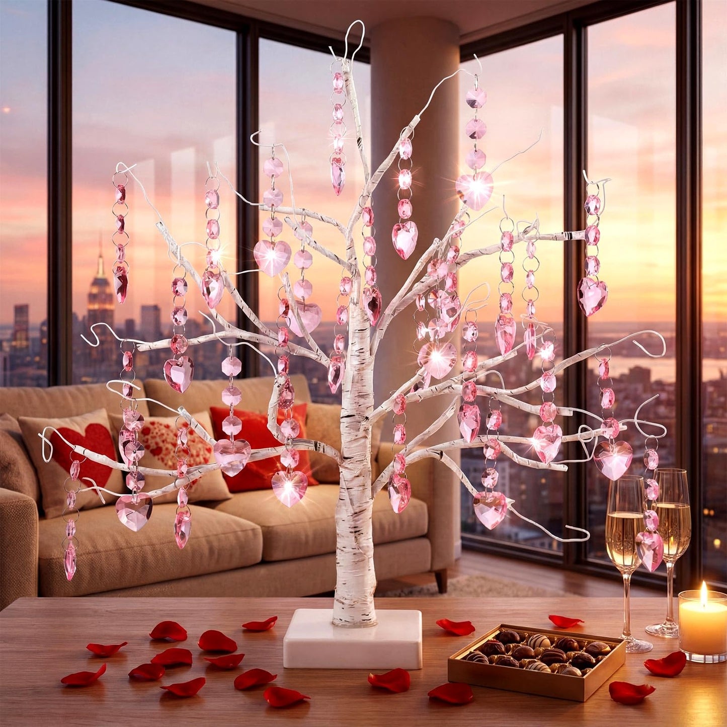Briwooody Pink Heart Ornament Chandelier Decoration Hanging Crystal Decoration Heart Crystal Suncatcher for Mother's Day Hallway Wedding Window Tree